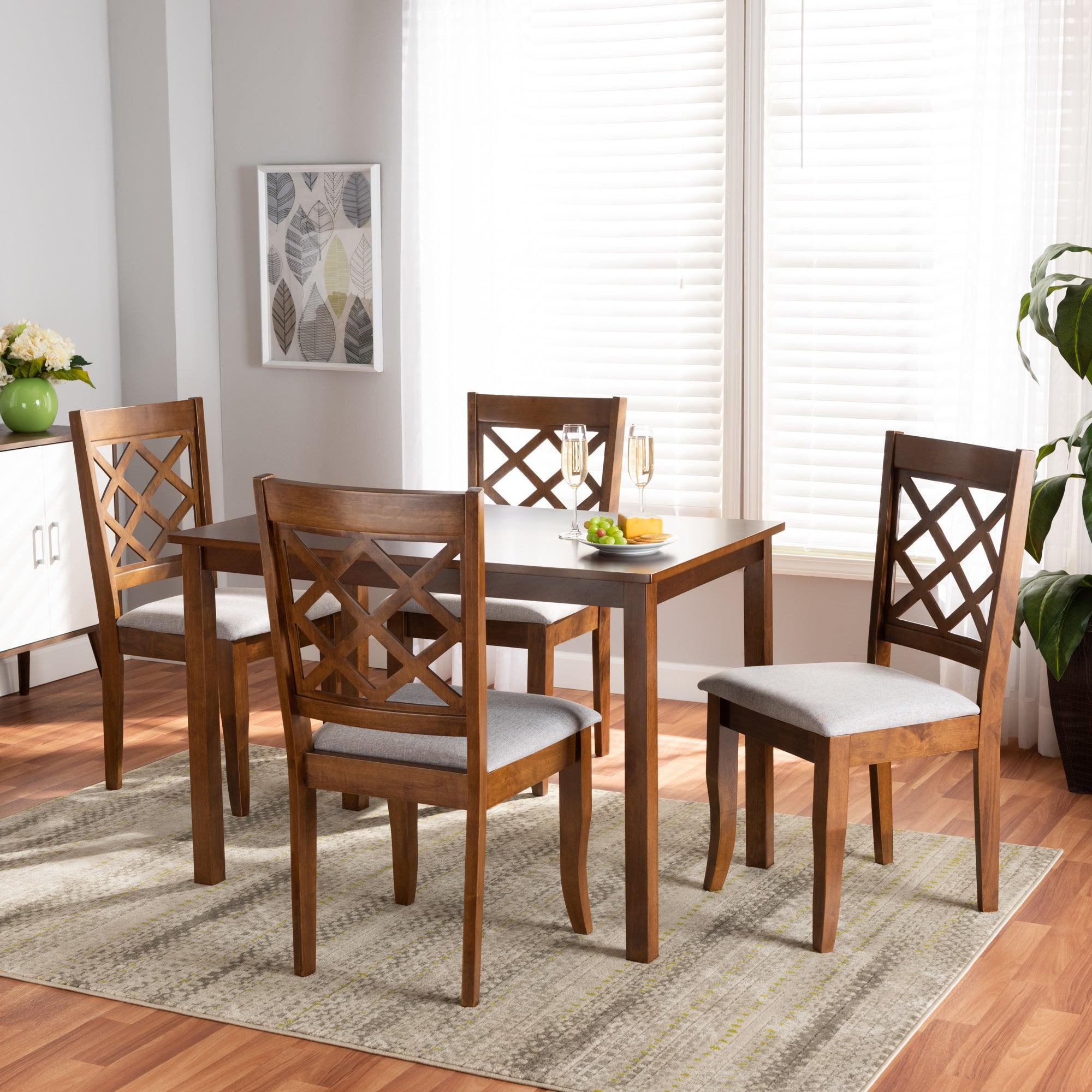 Sari Modern and Contemporary Fabric Upholstered and Finished Wood 5-Piece Dining Set