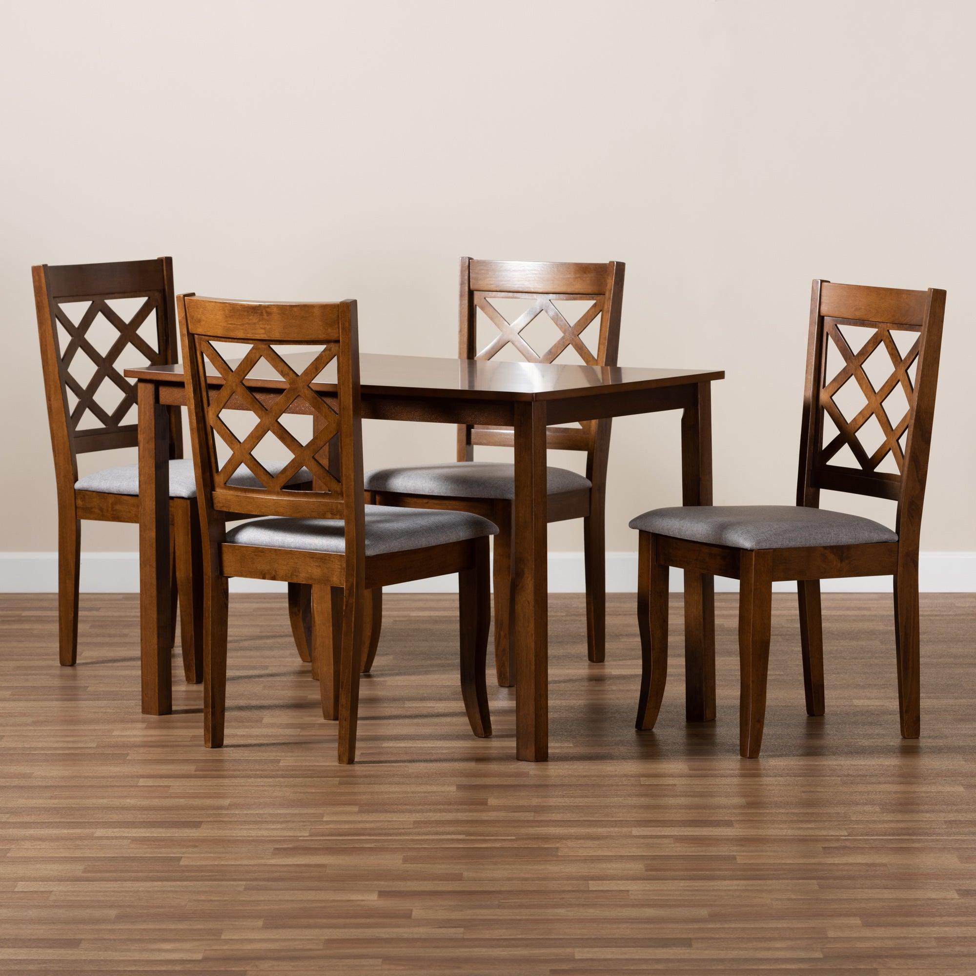 Sari Modern and Contemporary Fabric Upholstered and Finished Wood 5-Piece Dining Set