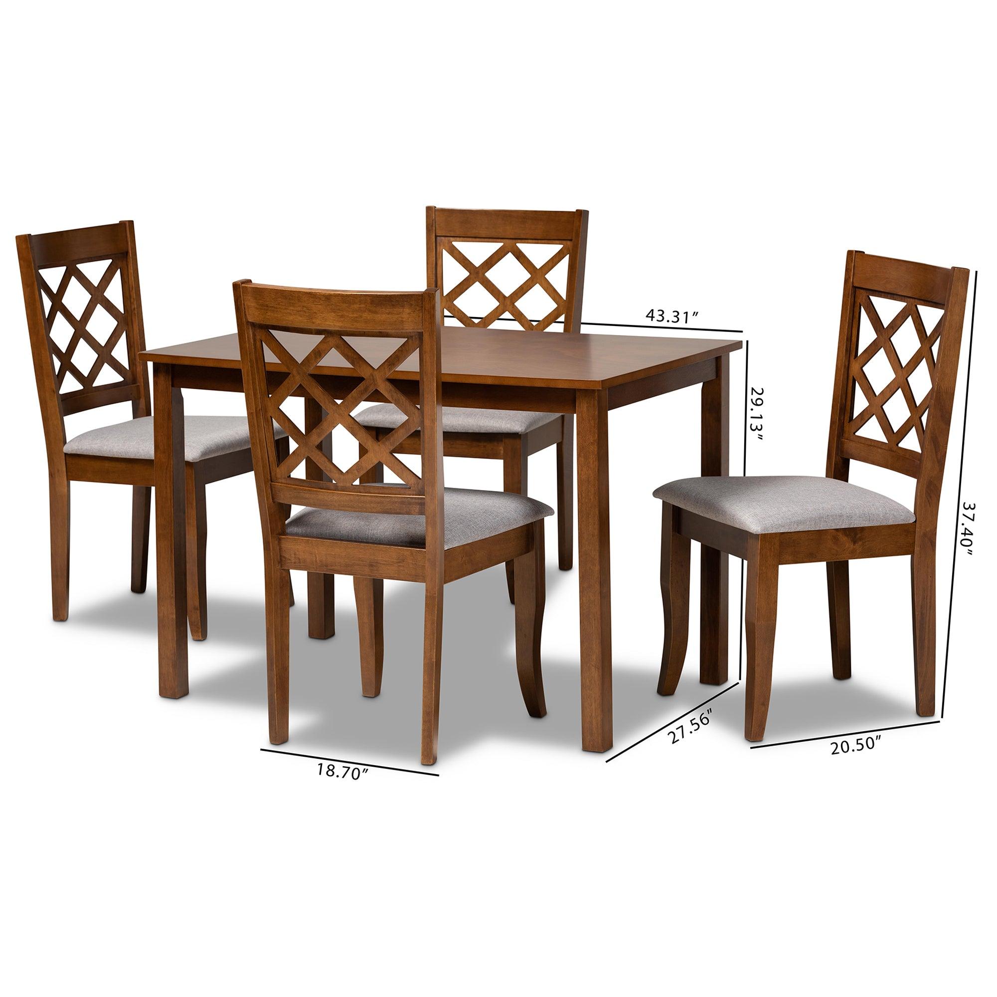 Sari Modern and Contemporary Fabric Upholstered and Finished Wood 5-Piece Dining Set