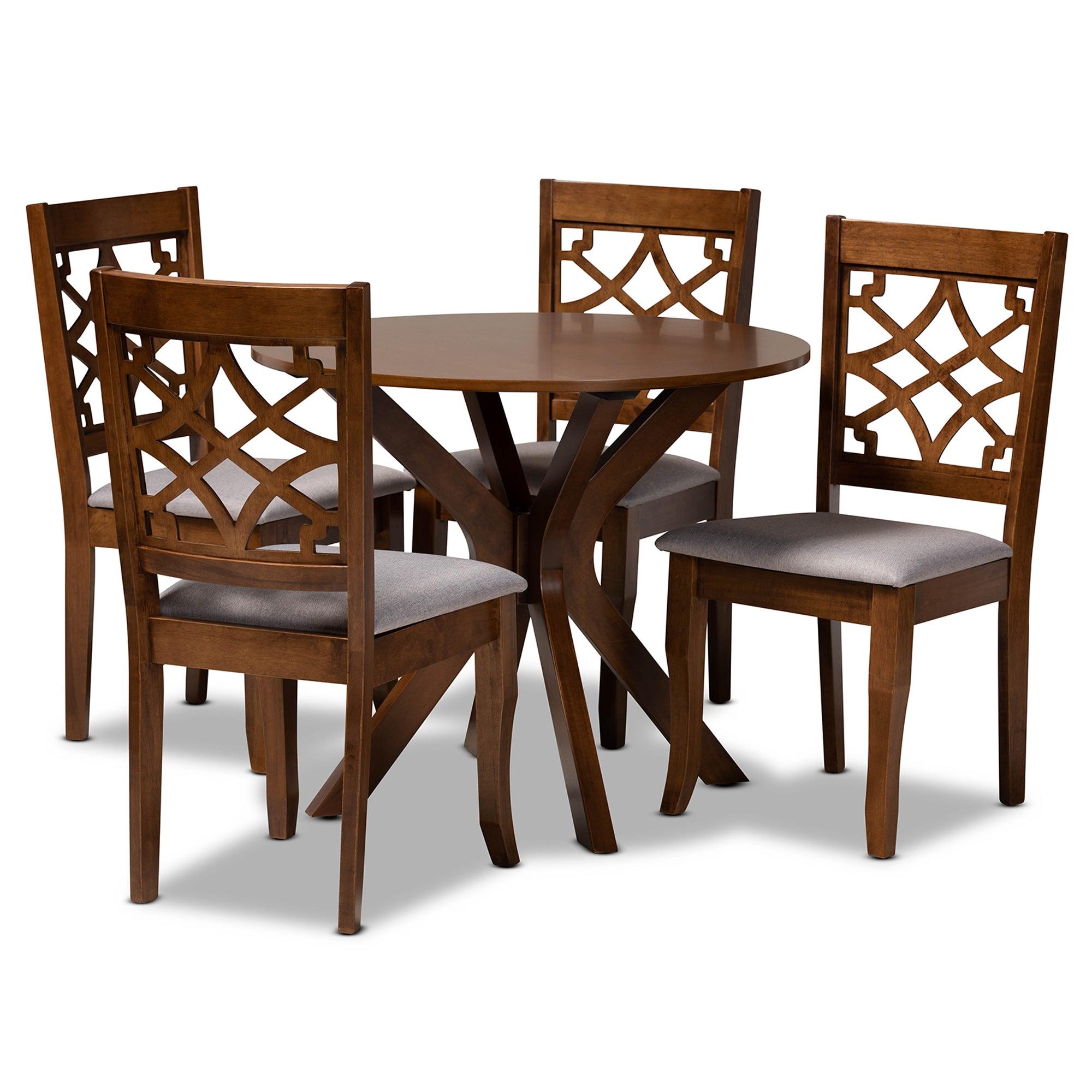 Elena Modern and Contemporary Fabric Upholstered and Finished Wood 5-Piece Dining Set