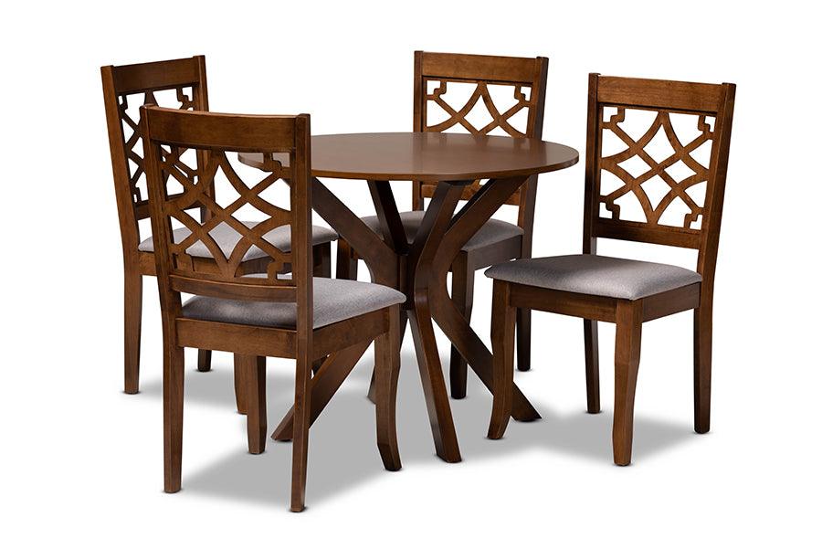 Elena Modern and Contemporary Fabric Upholstered and Finished Wood 5-Piece Dining Set