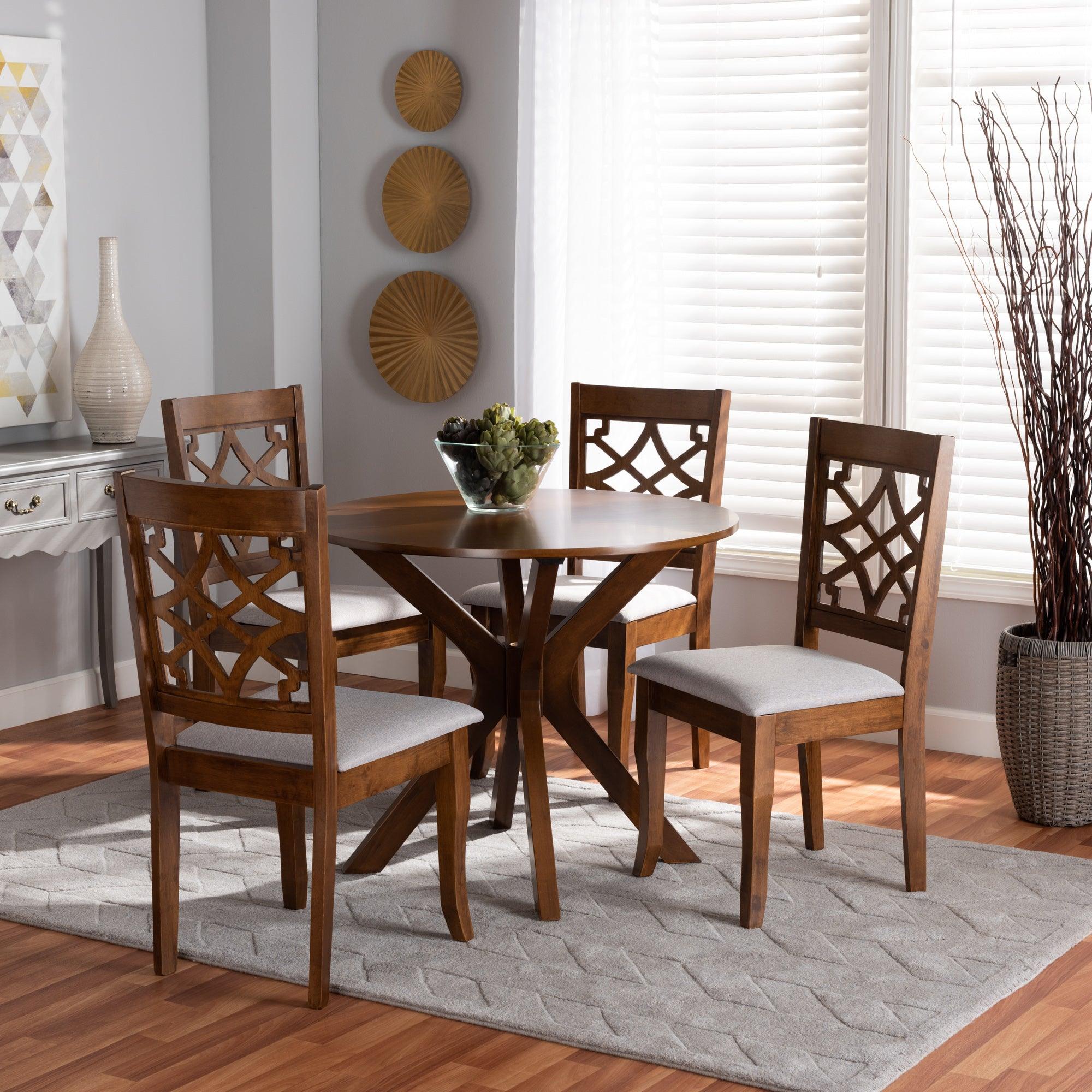 Elena Modern and Contemporary Fabric Upholstered and Finished Wood 5-Piece Dining Set