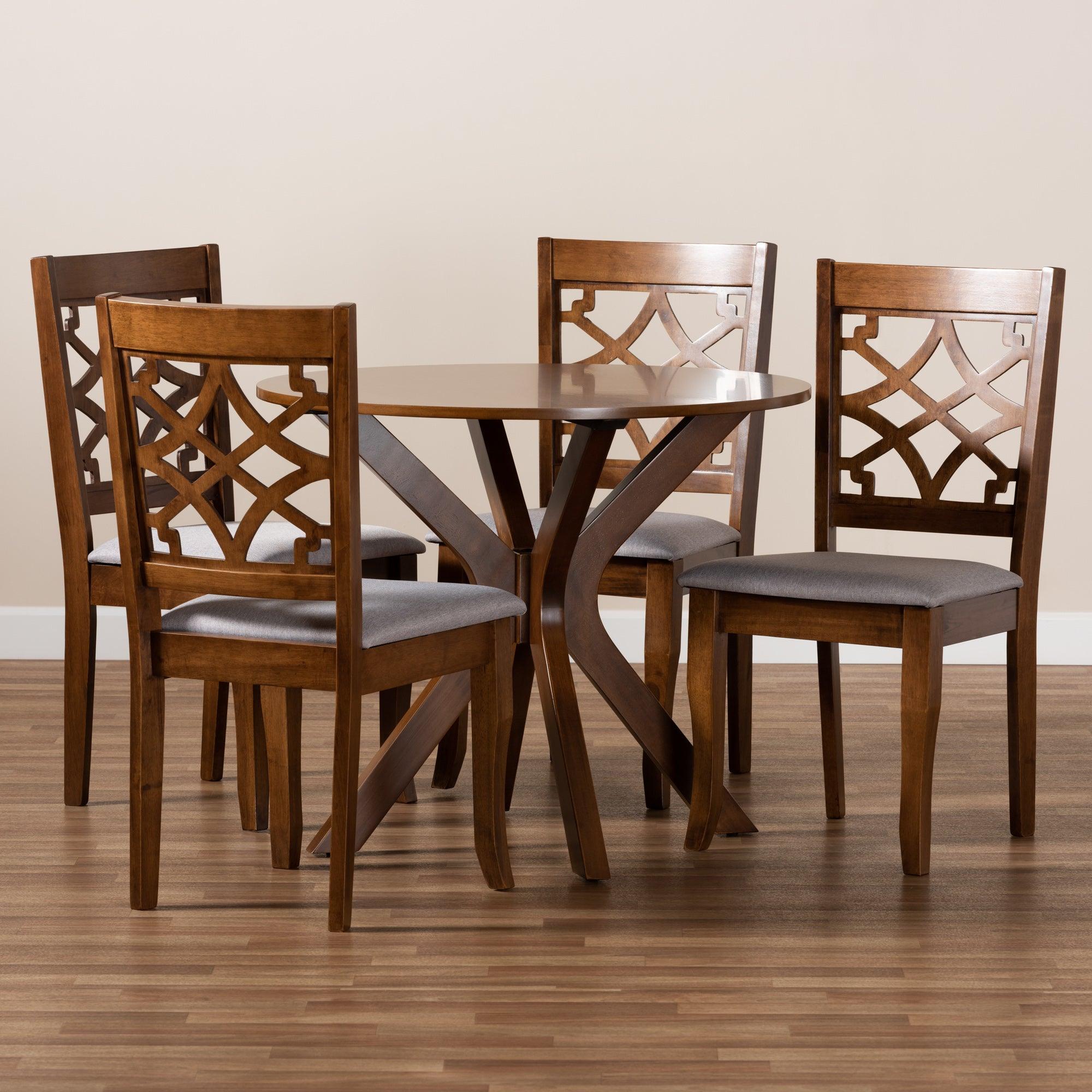 Elena Modern and Contemporary Fabric Upholstered and Finished Wood 5-Piece Dining Set