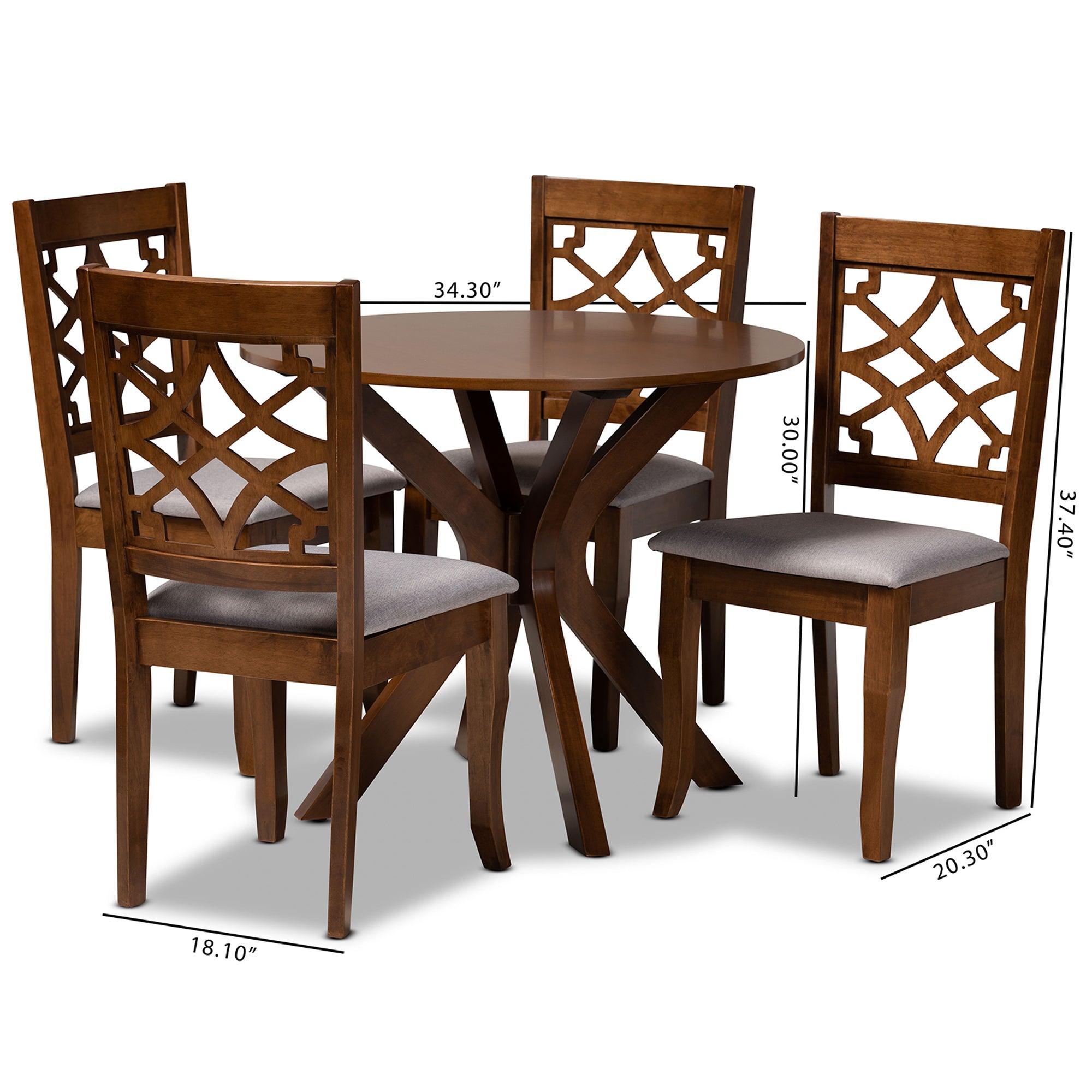 Elena Modern and Contemporary Fabric Upholstered and Finished Wood 5-Piece Dining Set