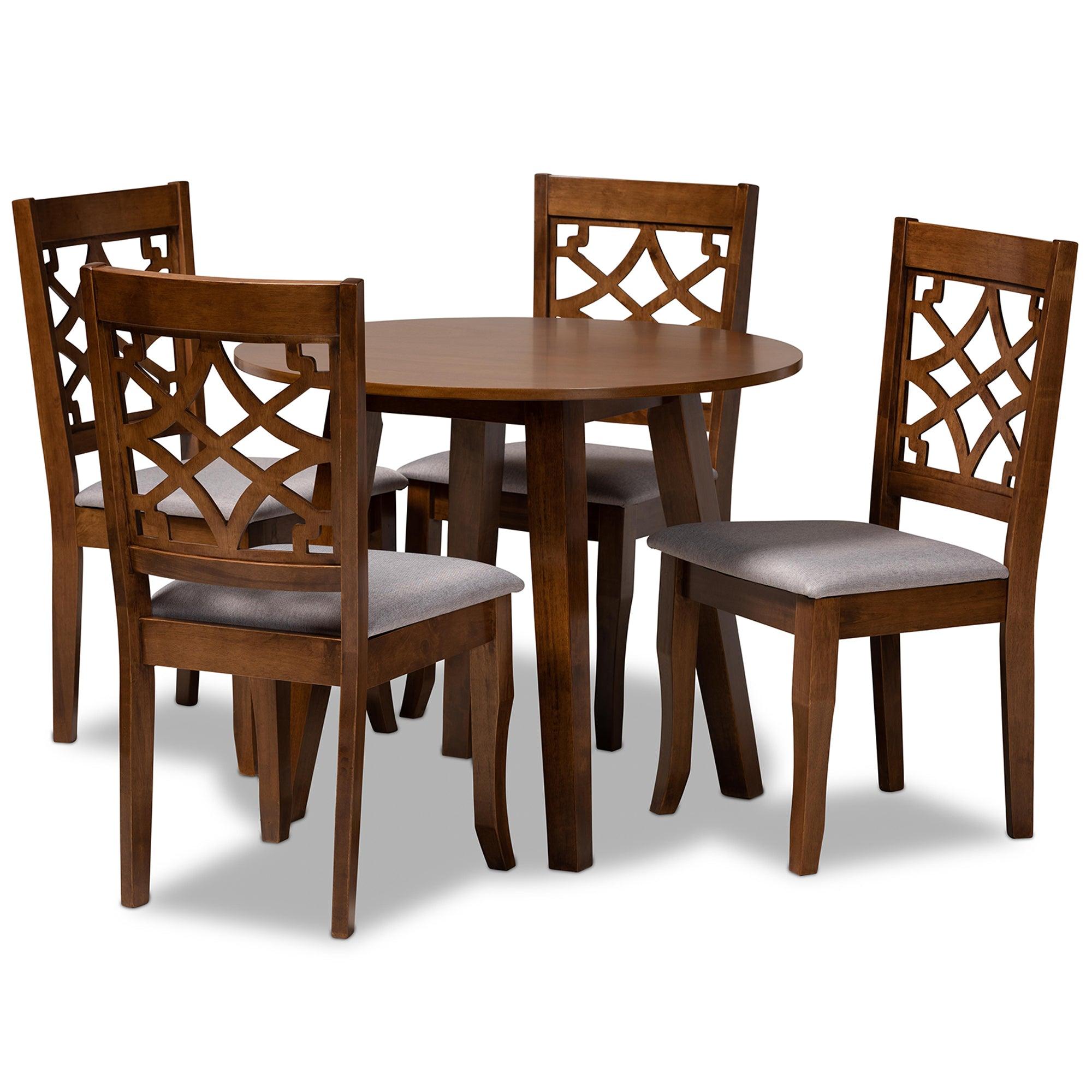 Mya Modern and Contemporary Fabric Upholstered and Finished Wood 5-Piece Dining Set