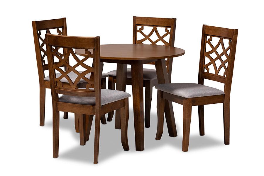 Mya Modern and Contemporary Fabric Upholstered and Finished Wood 5-Piece Dining Set