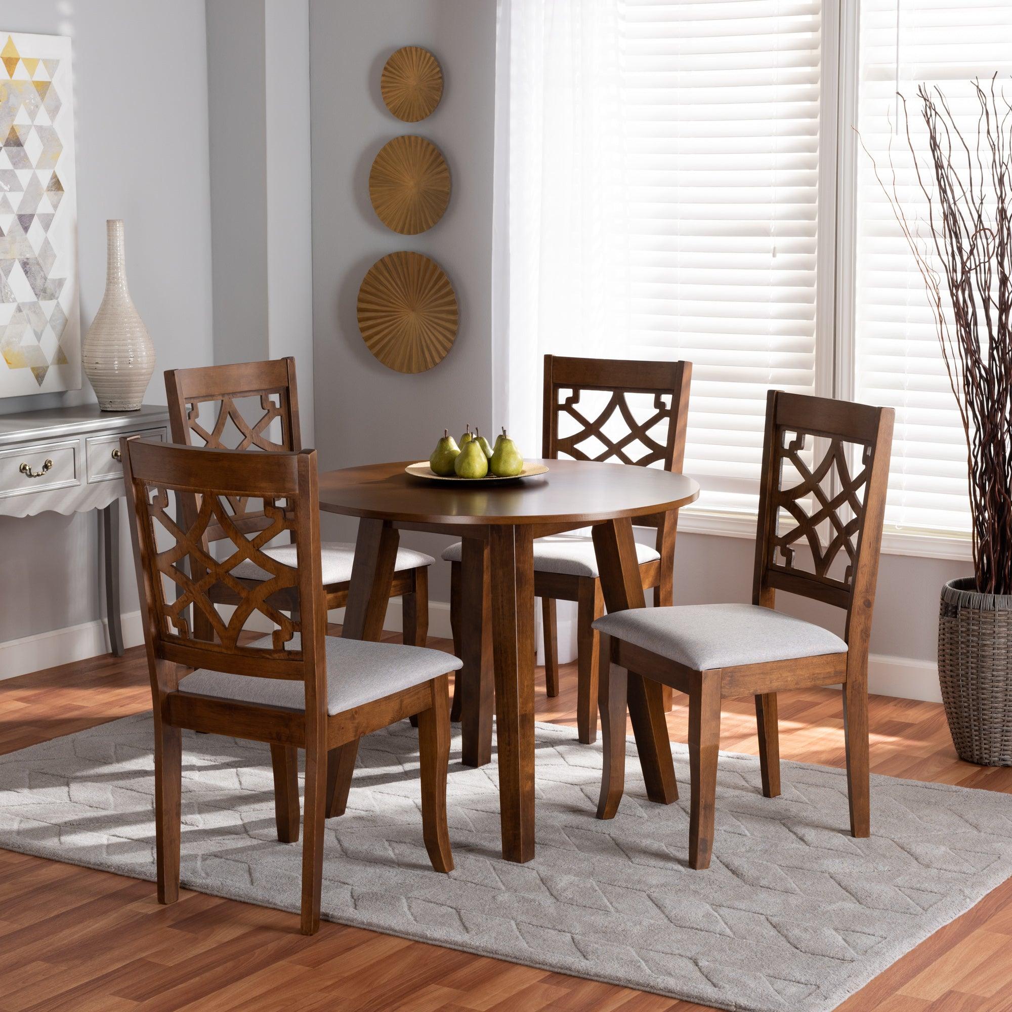 Mya Modern and Contemporary Fabric Upholstered and Finished Wood 5-Piece Dining Set