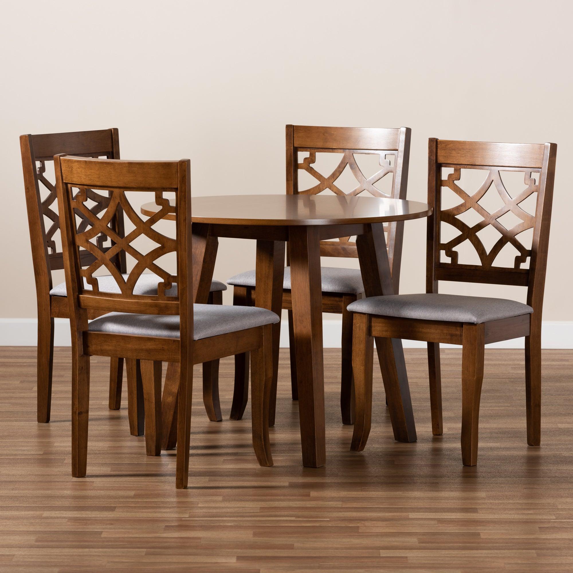 Mya Modern and Contemporary Fabric Upholstered and Finished Wood 5-Piece Dining Set