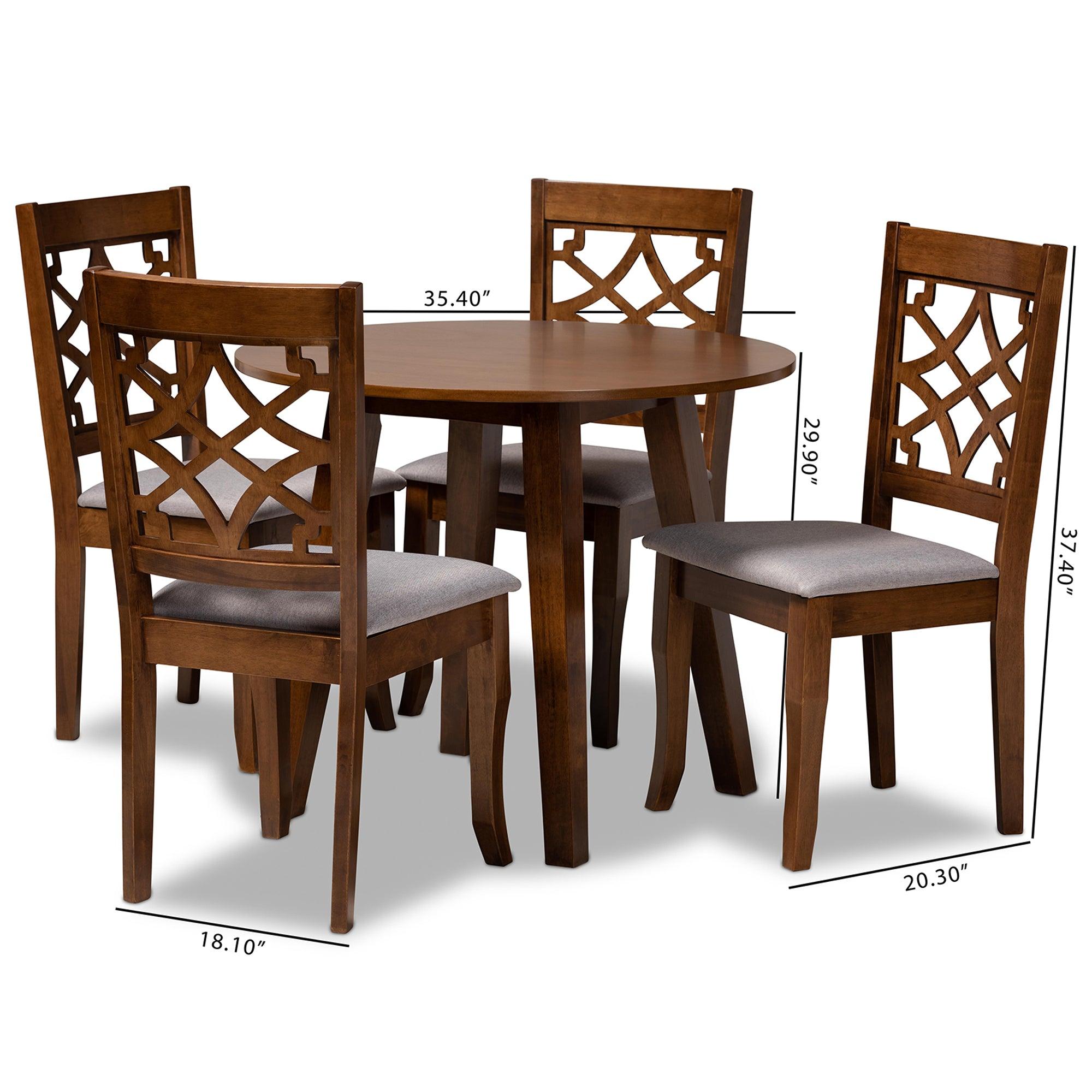 Mya Modern and Contemporary Fabric Upholstered and Finished Wood 5-Piece Dining Set