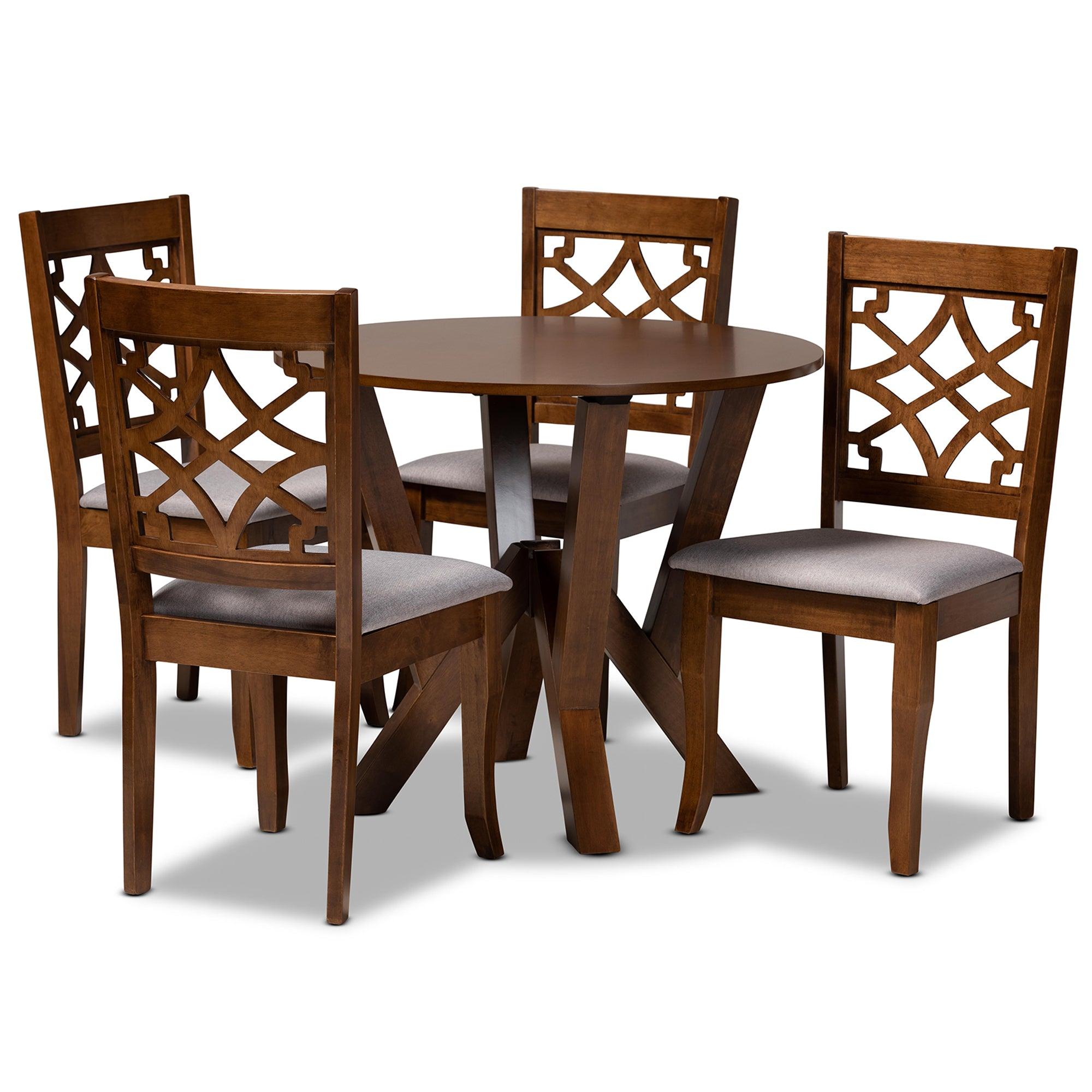 Alisa Modern and Contemporary Fabric Upholstered and Finished Wood 5-Piece Dining Set