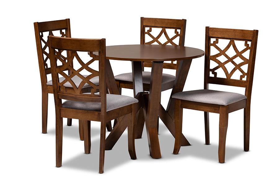 Alisa Modern and Contemporary Fabric Upholstered and Finished Wood 5-Piece Dining Set