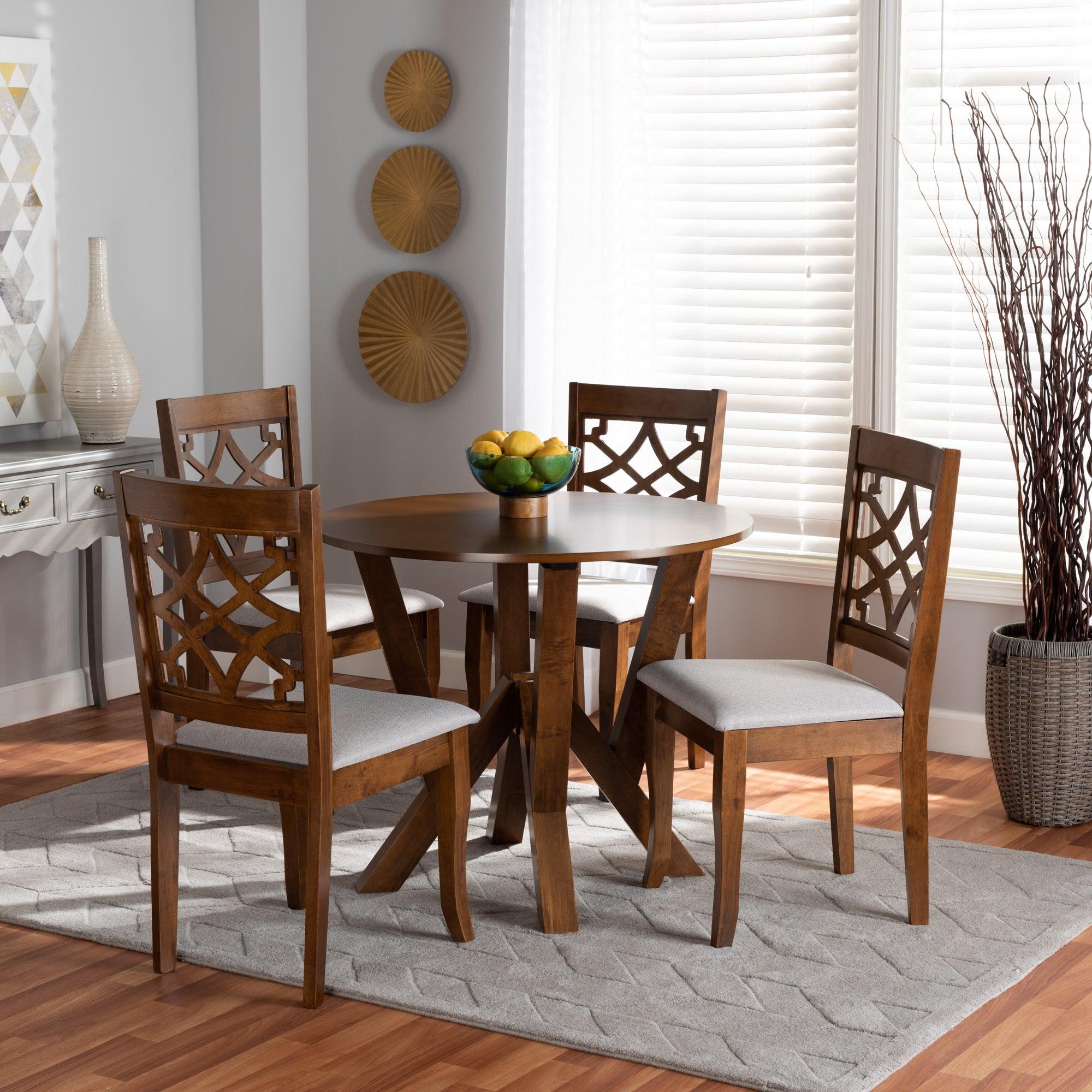 Alisa Modern and Contemporary Fabric Upholstered and Finished Wood 5-Piece Dining Set