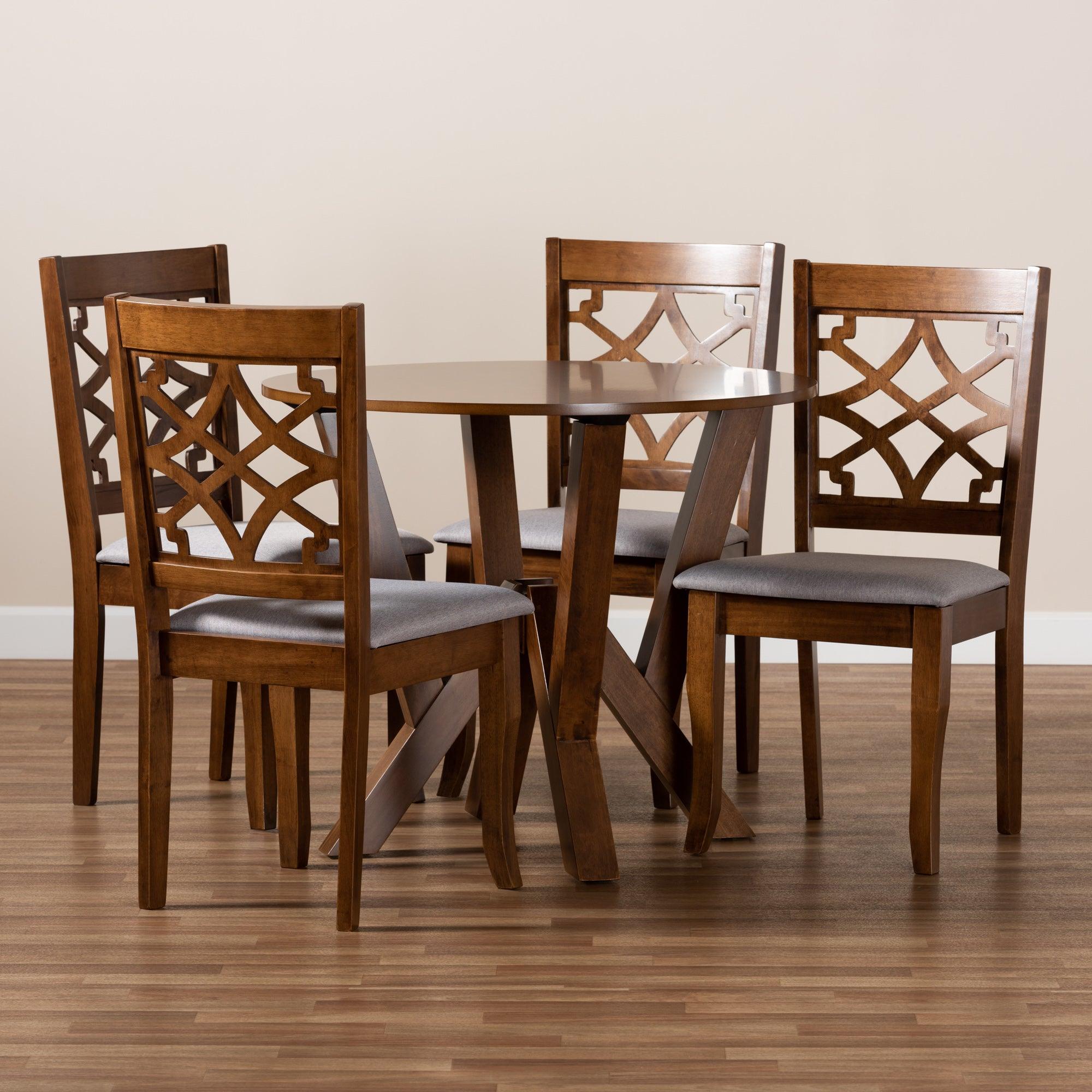 Alisa Modern and Contemporary Fabric Upholstered and Finished Wood 5-Piece Dining Set