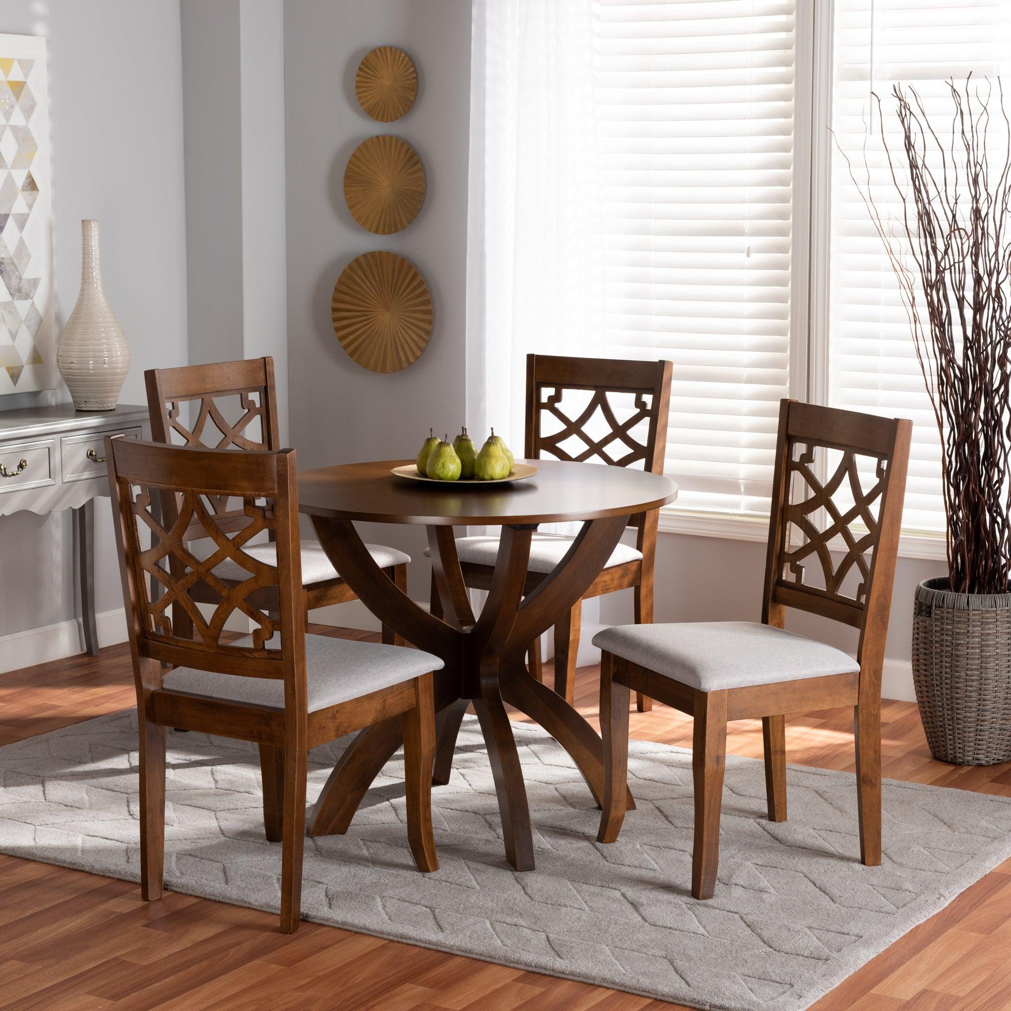 Sandra Modern and Contemporary Fabric Upholstered and Finished Wood 5-Piece Dining Set