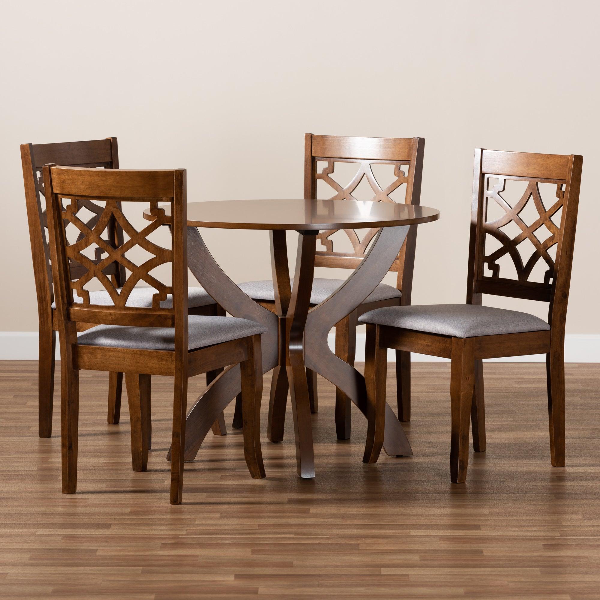 Sandra Modern and Contemporary Fabric Upholstered and Finished Wood 5-Piece Dining Set