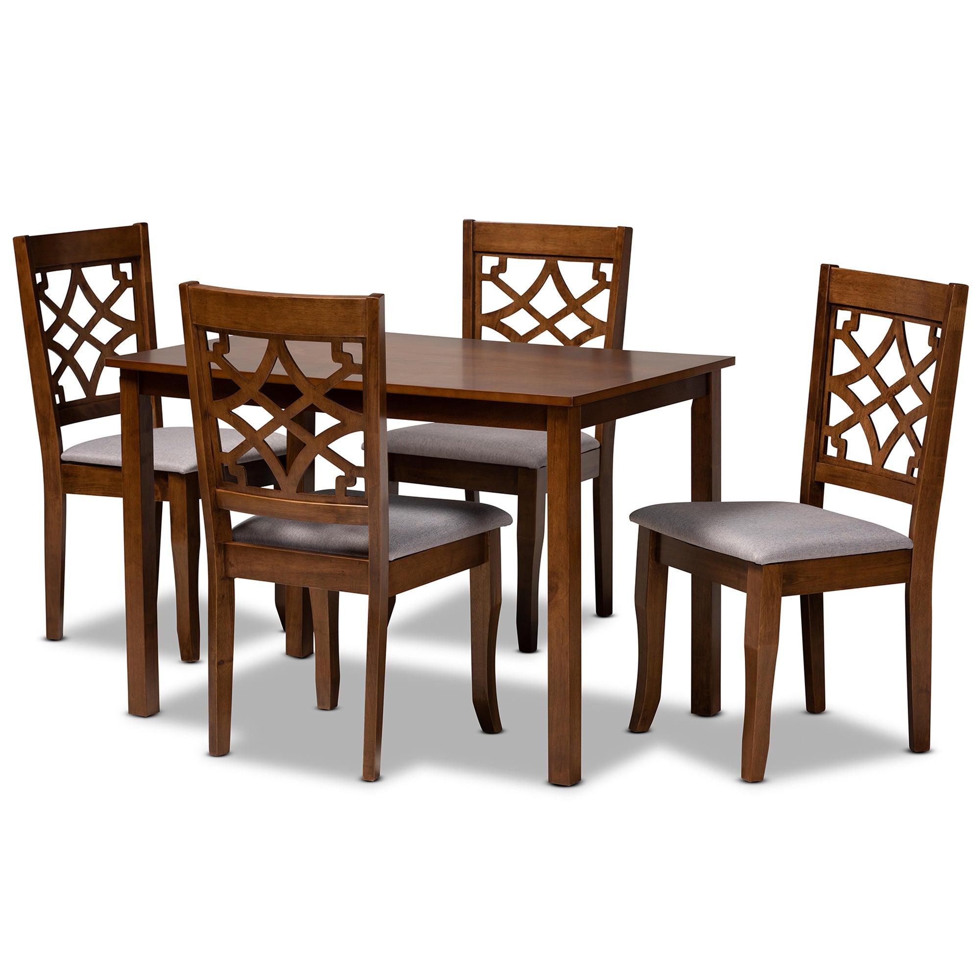 Celina Modern and Contemporary Fabric Upholstered and Finished Wood 5-Piece Dining Set