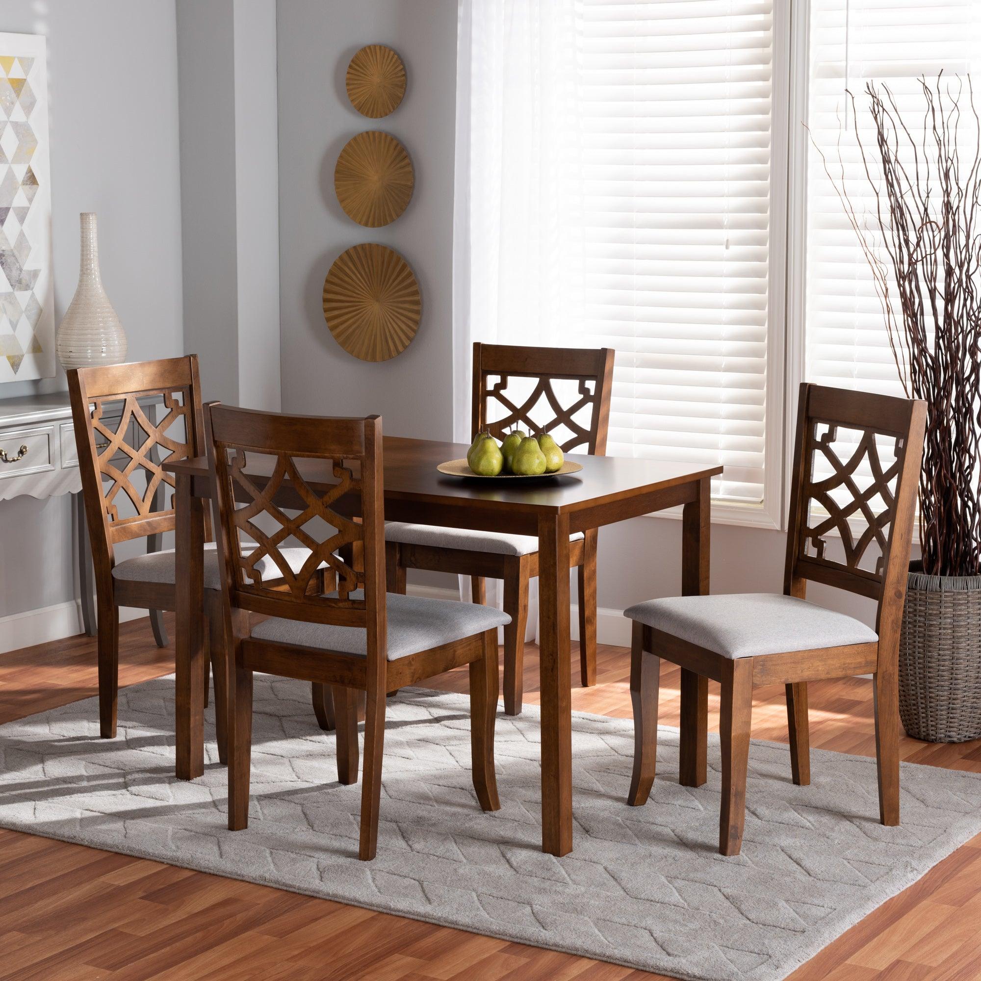 Celina Modern and Contemporary Fabric Upholstered and Finished Wood 5-Piece Dining Set