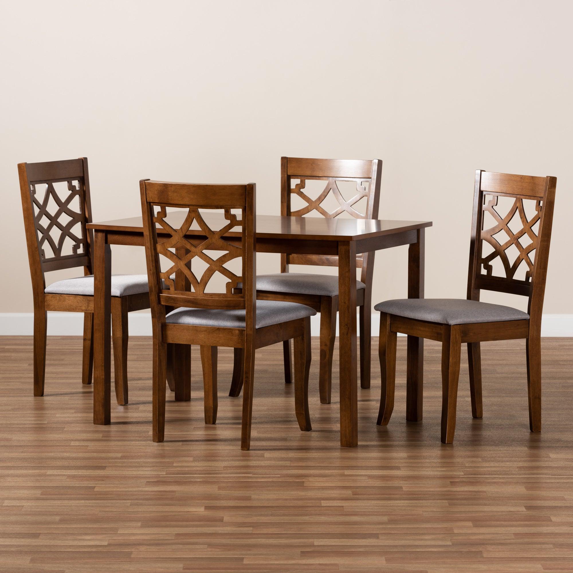 Celina Modern and Contemporary Fabric Upholstered and Finished Wood 5-Piece Dining Set