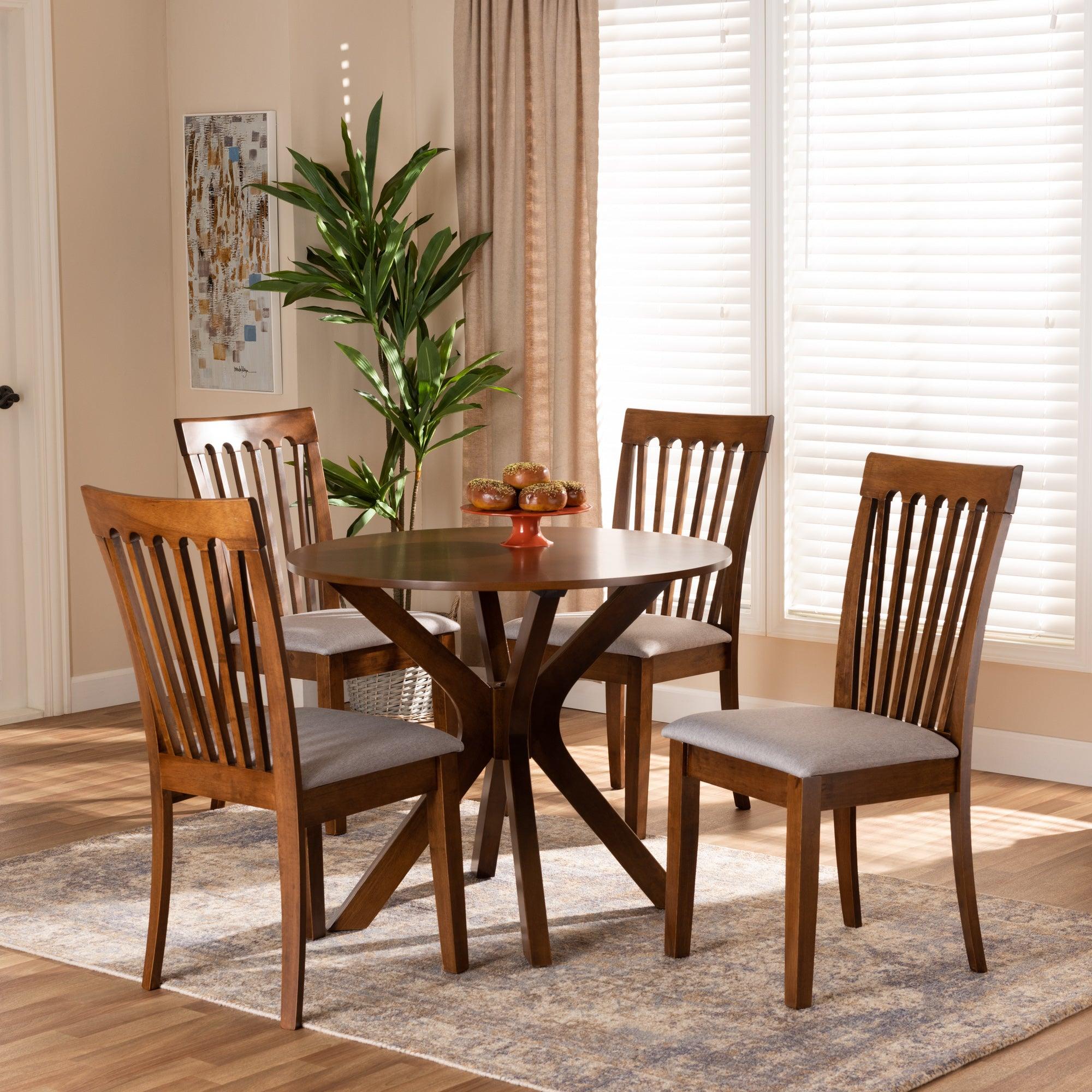 Lore Modern and Contemporary Fabric Upholstered and Finished Wood 5-Piece Dining Set