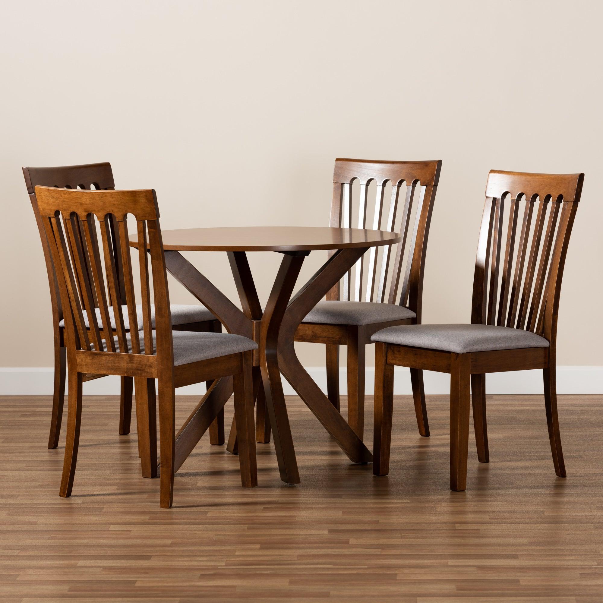 Lore Modern and Contemporary Fabric Upholstered and Finished Wood 5-Piece Dining Set