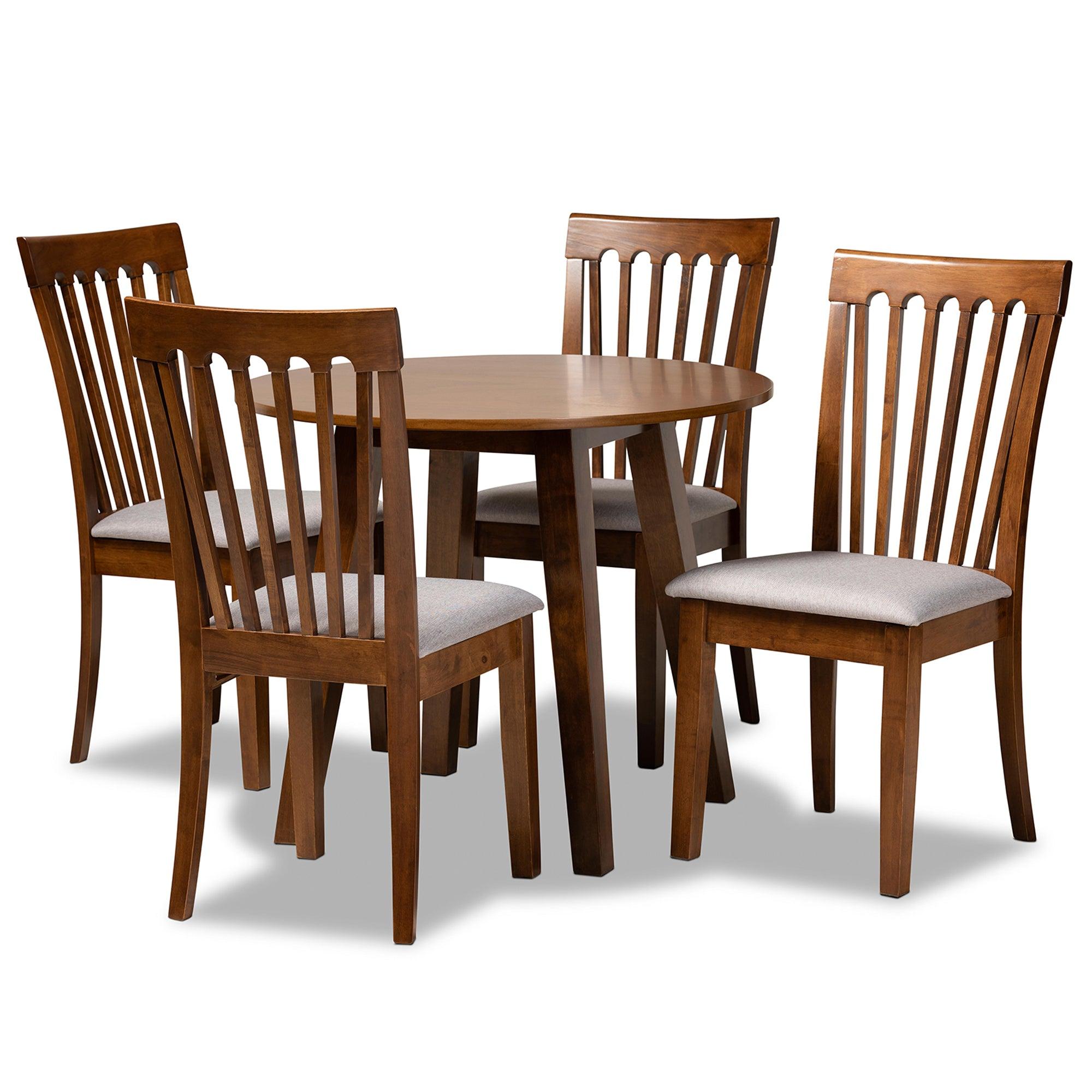 Lida Modern and Contemporary Fabric Upholstered and Finished Wood 5-Piece Dining Set