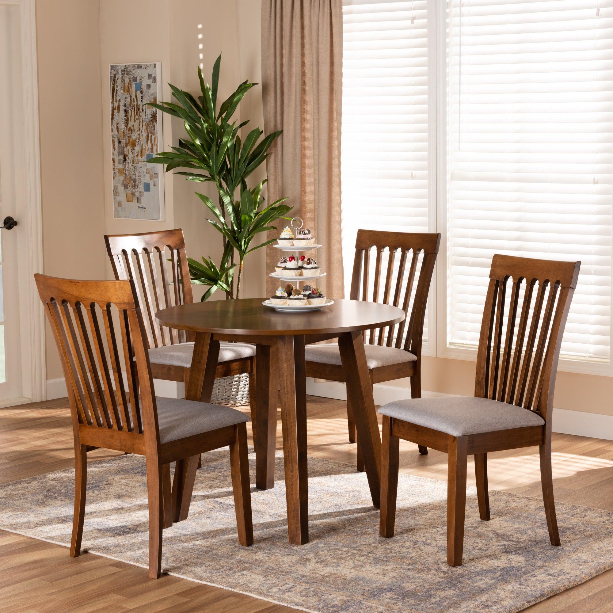 Lida Modern and Contemporary Fabric Upholstered and Finished Wood 5-Piece Dining Set