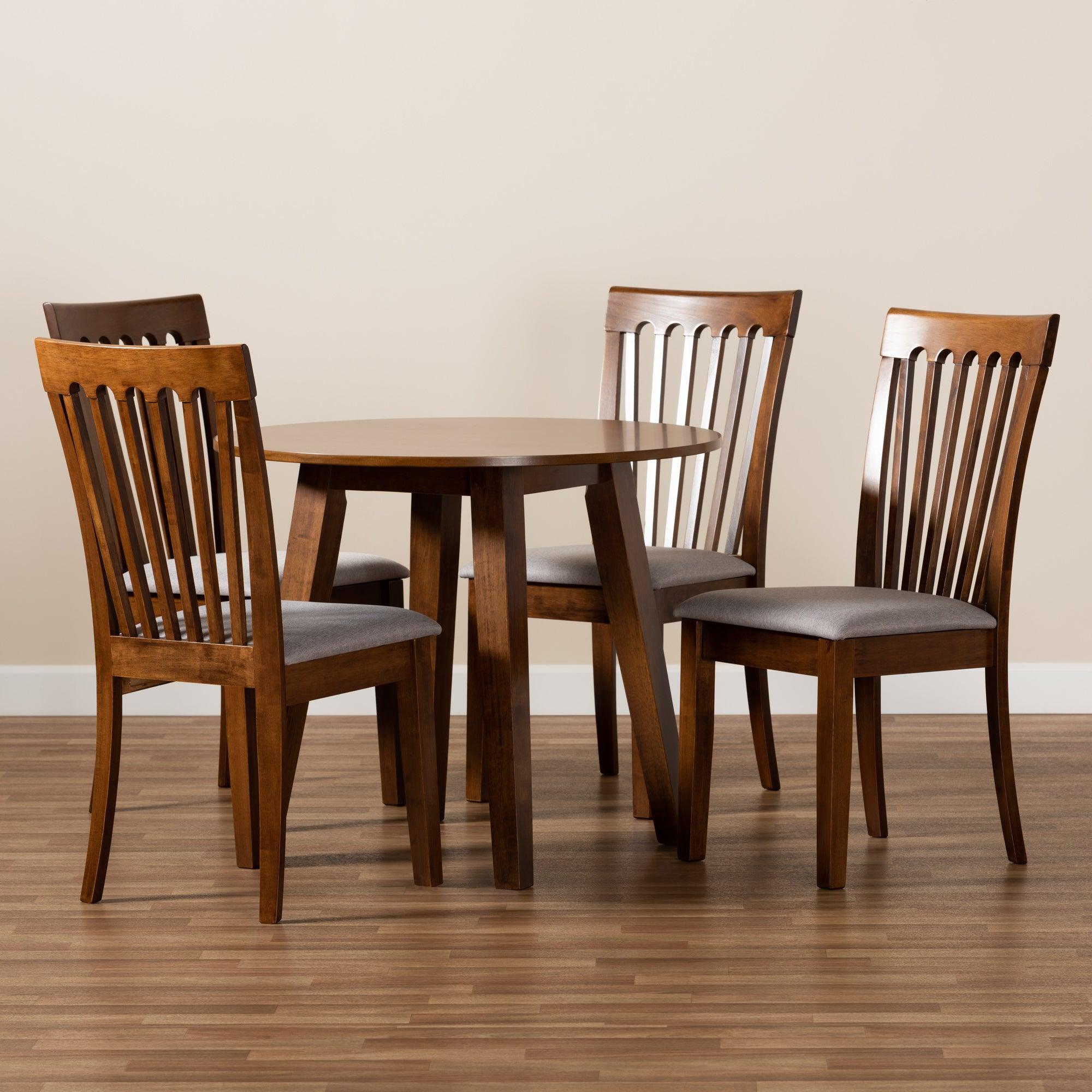 Lida Modern and Contemporary Fabric Upholstered and Finished Wood 5-Piece Dining Set