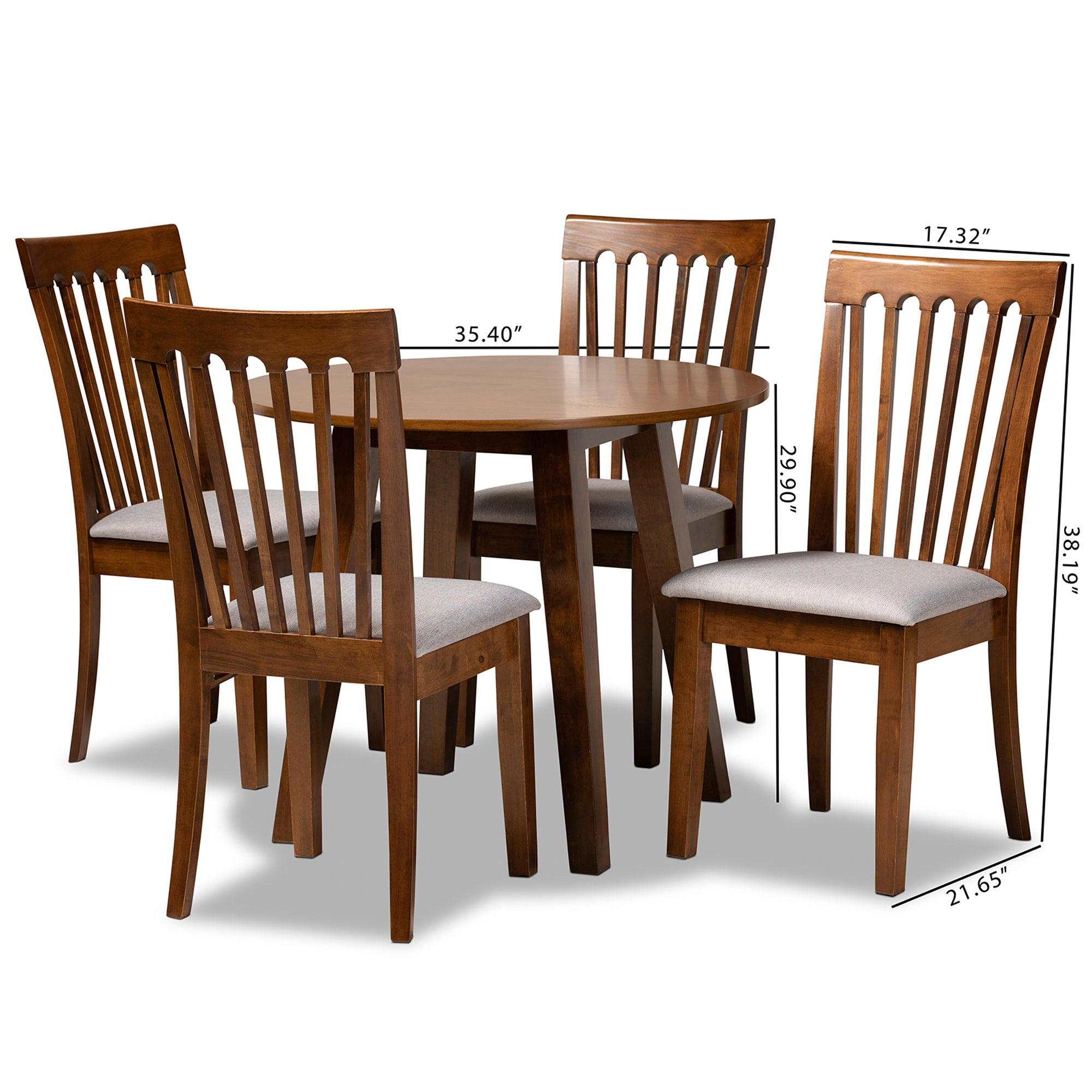 Lida Modern and Contemporary Fabric Upholstered and Finished Wood 5-Piece Dining Set