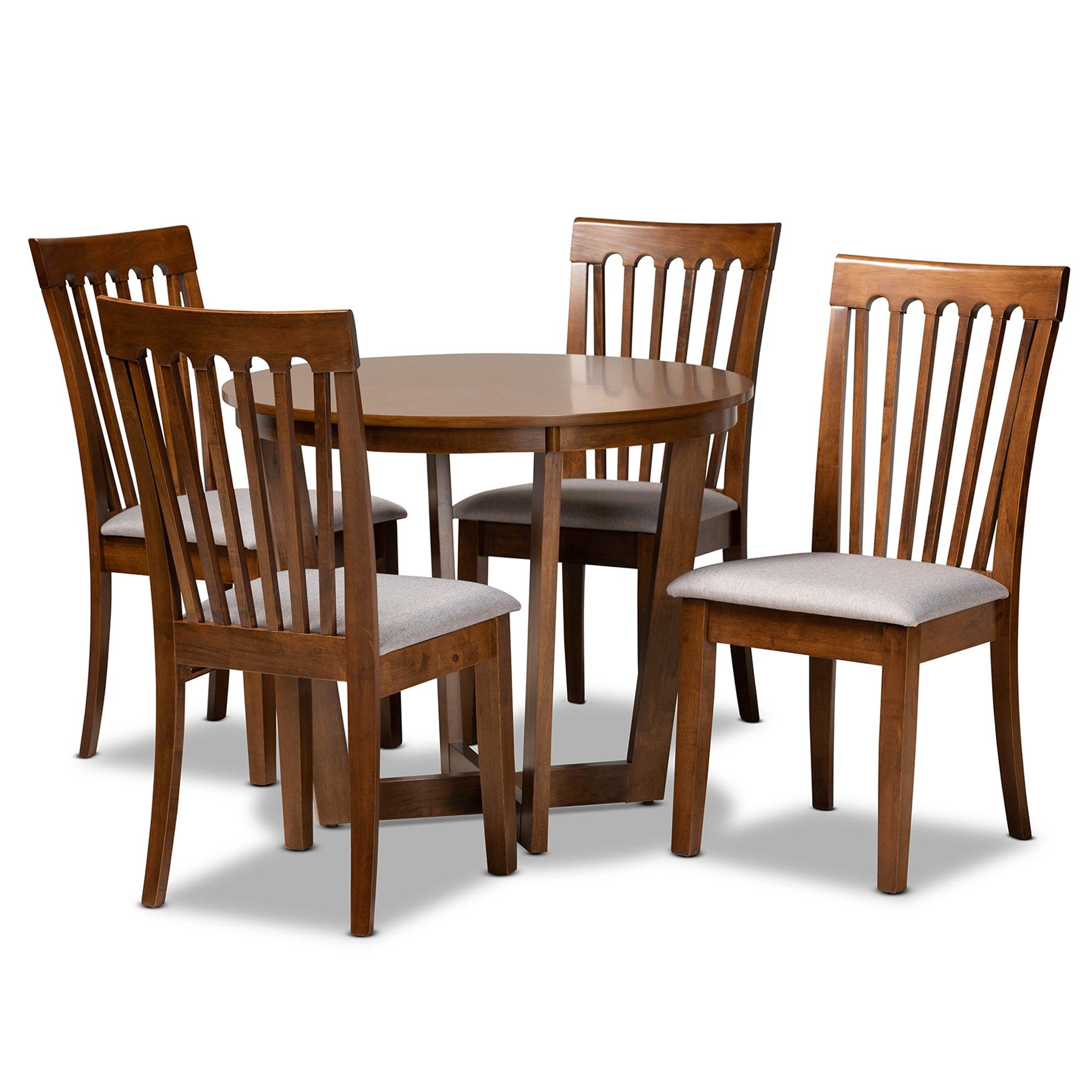 Andi Modern and Contemporary Fabric Upholstered and Finished Wood 5-Piece Dining Set