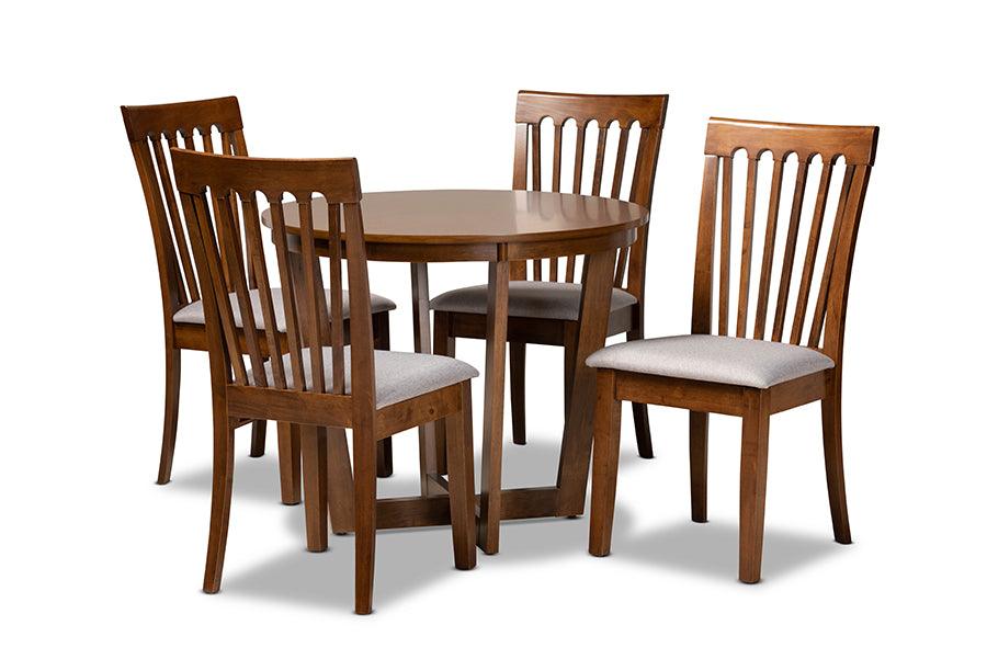 Andi Modern and Contemporary Fabric Upholstered and Finished Wood 5-Piece Dining Set