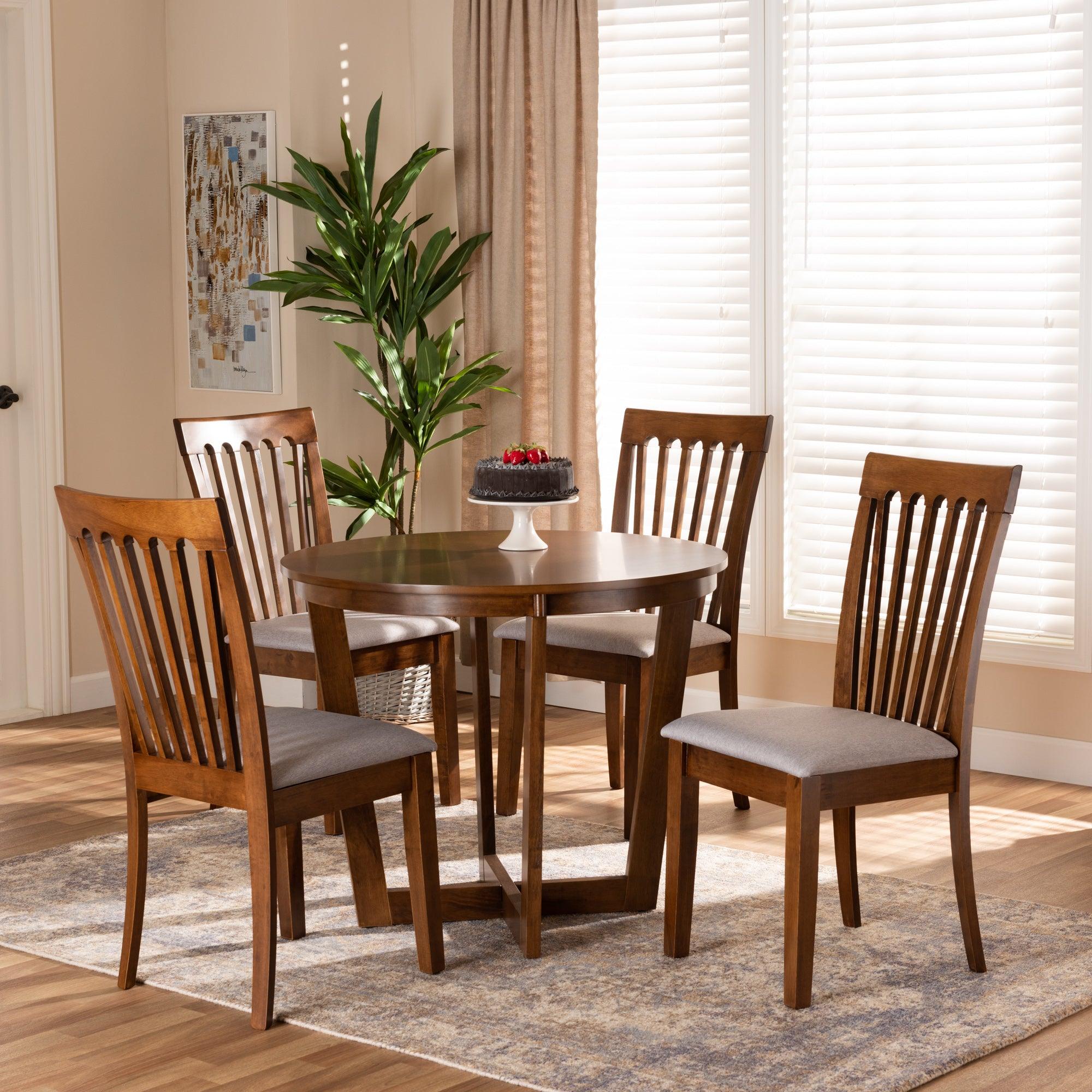 Andi Modern and Contemporary Fabric Upholstered and Finished Wood 5-Piece Dining Set