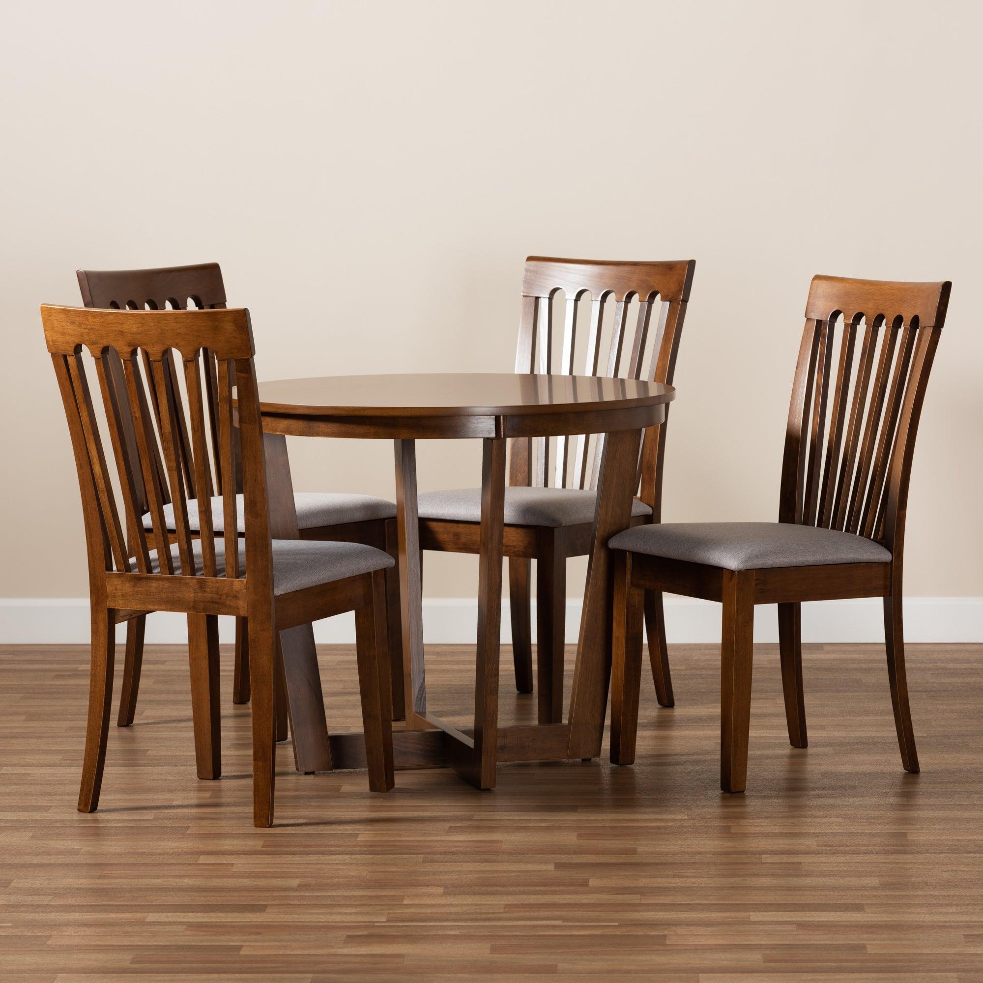 Andi Modern and Contemporary Fabric Upholstered and Finished Wood 5-Piece Dining Set