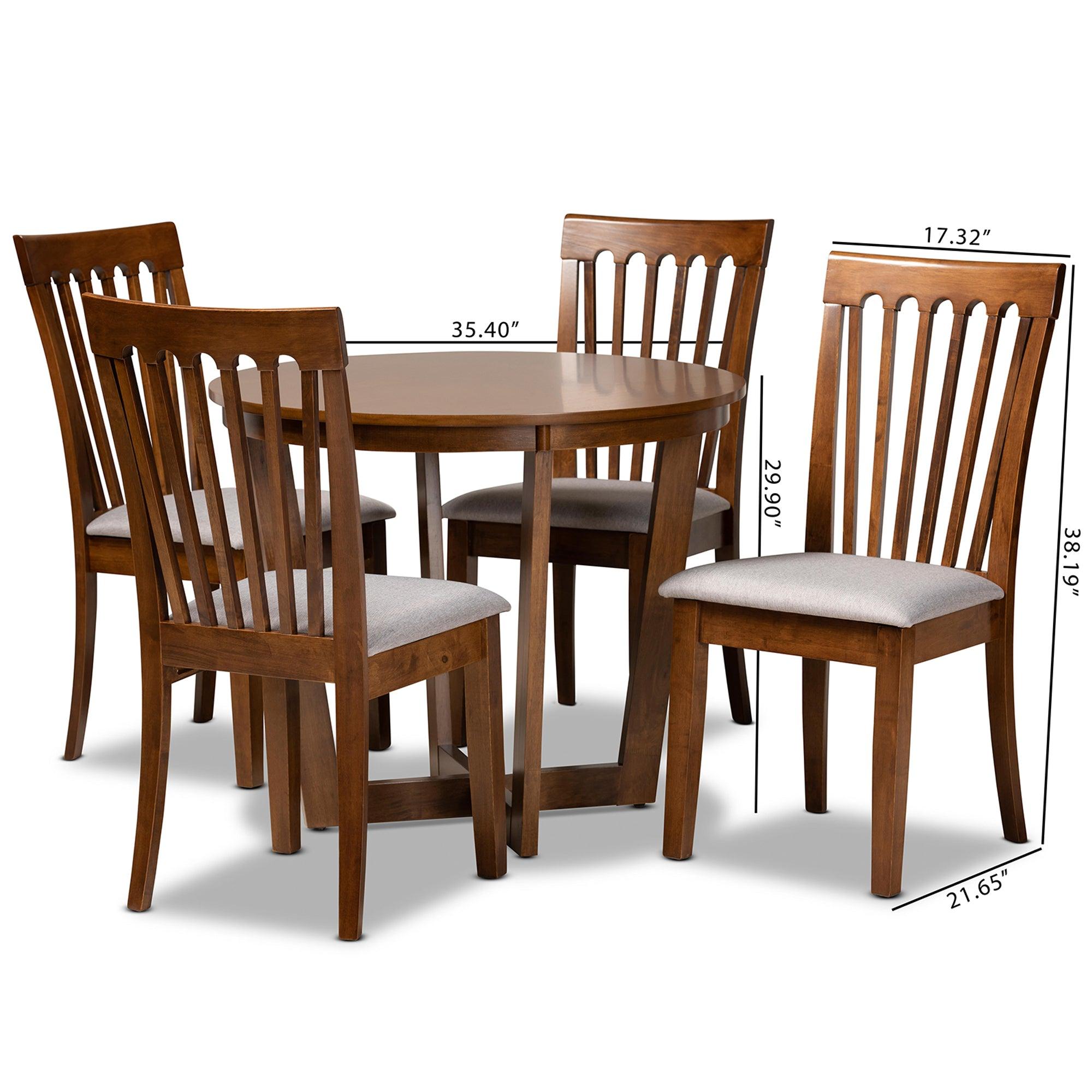 Andi Modern and Contemporary Fabric Upholstered and Finished Wood 5-Piece Dining Set