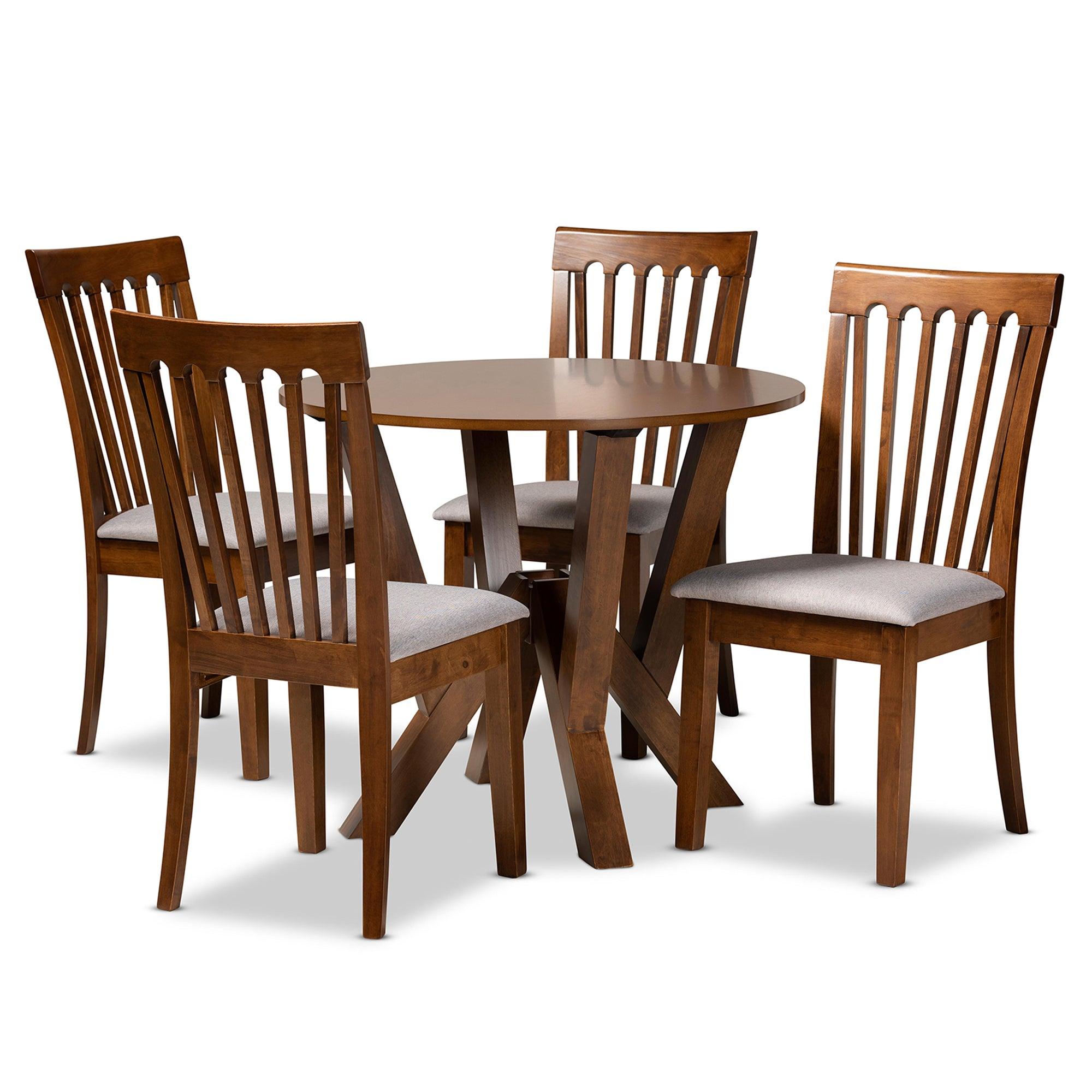 Marian Modern and Contemporary Fabric Upholstered and Finished Wood 5-Piece Dining Set