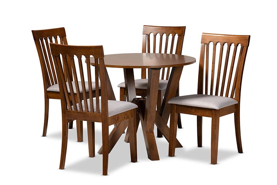 Marian Modern and Contemporary Fabric Upholstered and Finished Wood 5-Piece Dining Set