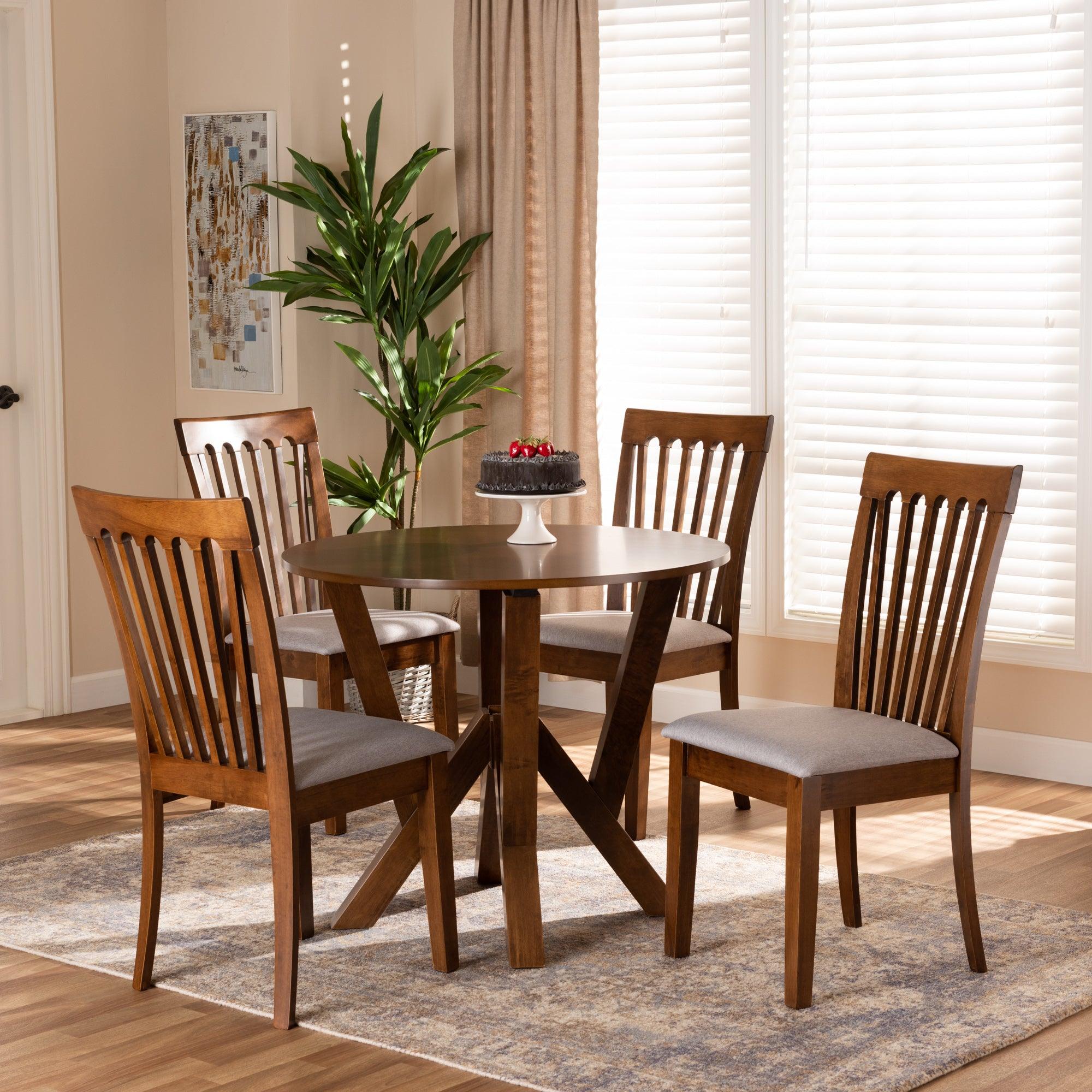 Marian Modern and Contemporary Fabric Upholstered and Finished Wood 5-Piece Dining Set