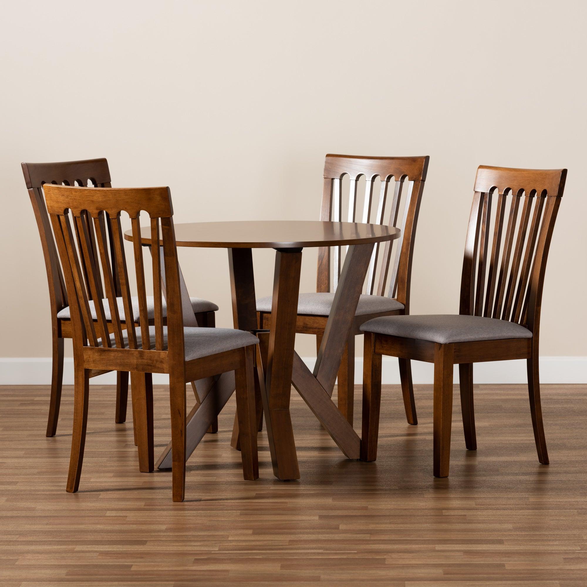 Marian Modern and Contemporary Fabric Upholstered and Finished Wood 5-Piece Dining Set