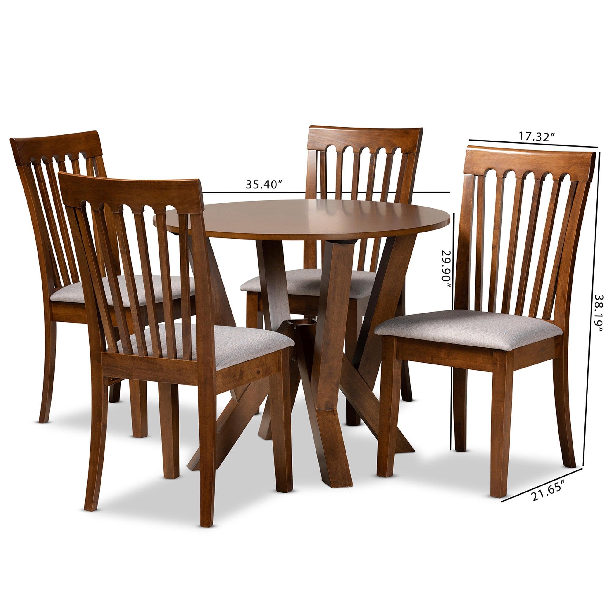 Marian Modern and Contemporary Fabric Upholstered and Finished Wood 5-Piece Dining Set