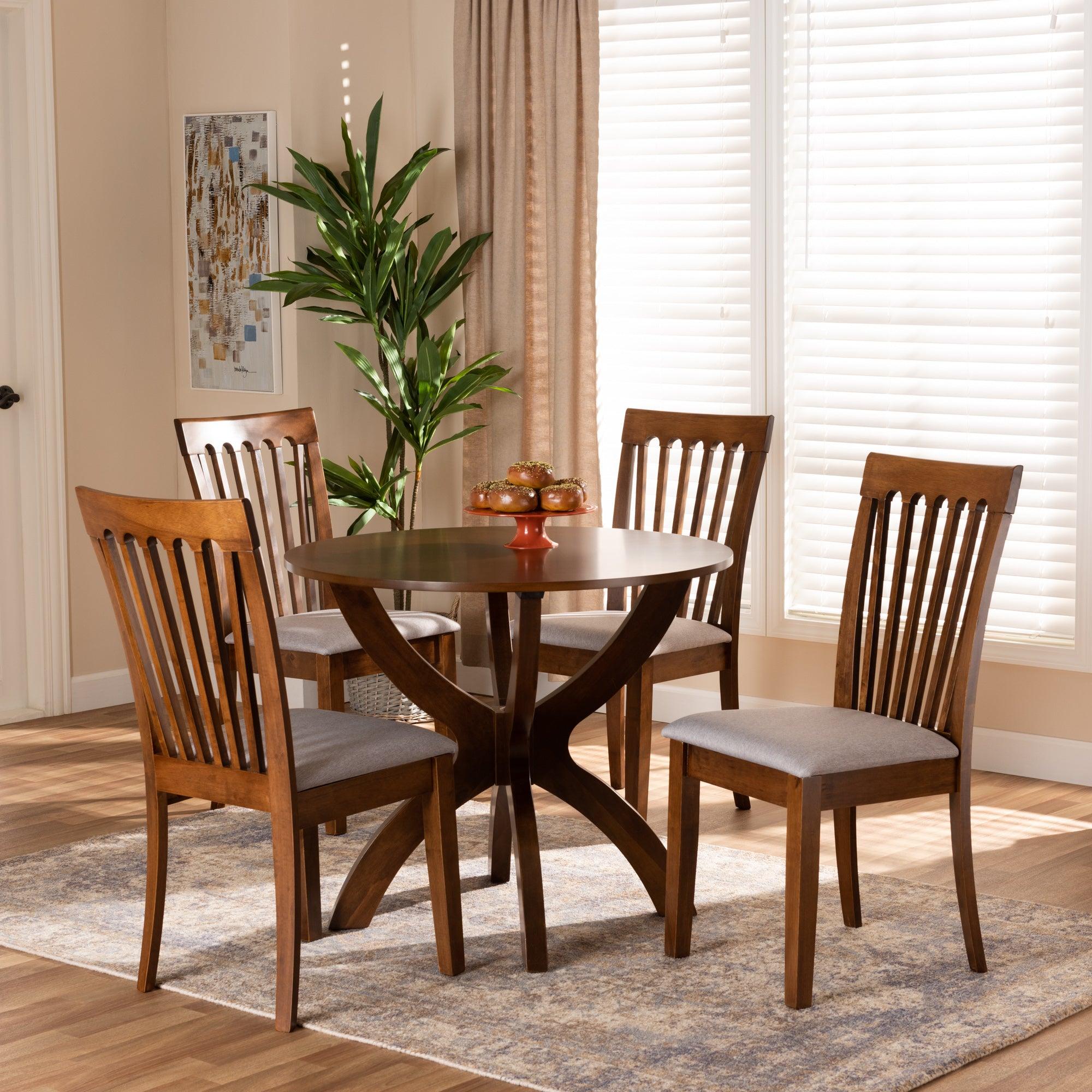 Bailey Modern and Contemporary Fabric Upholstered and Finished Wood 5-Piece Dining Set