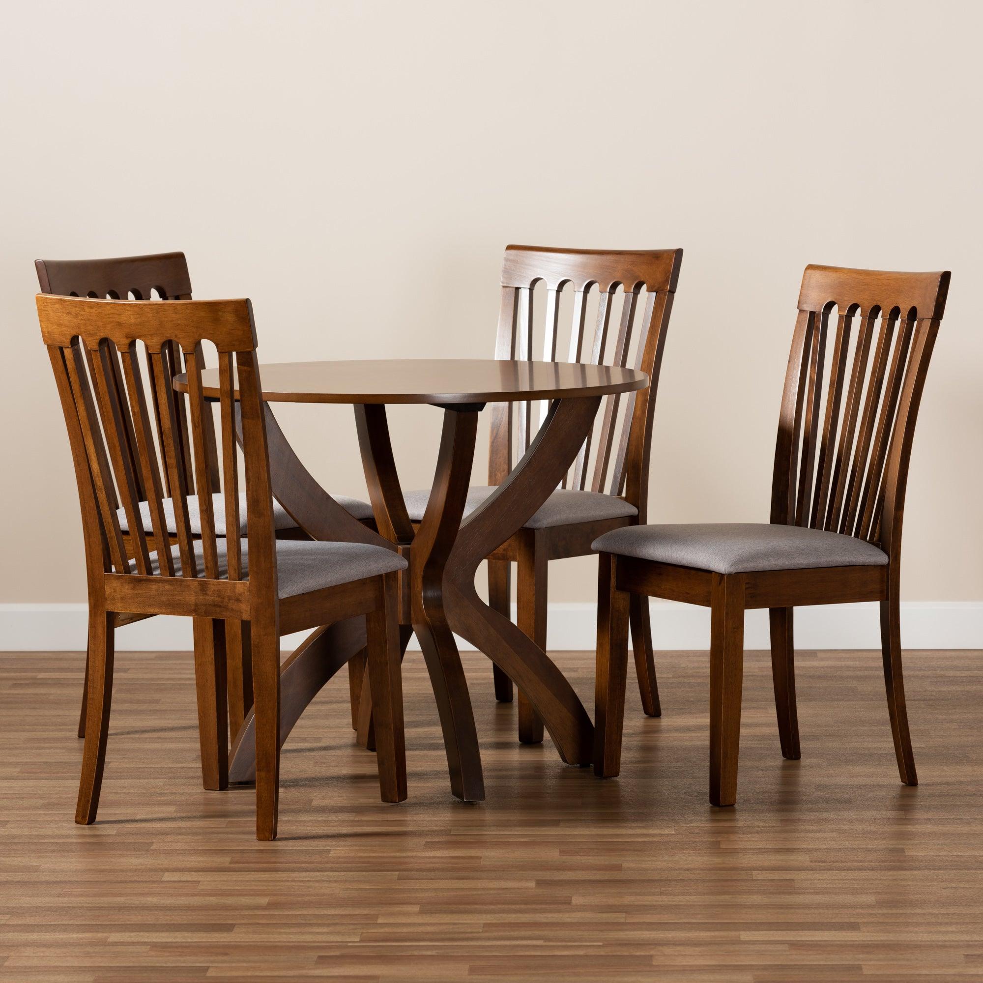 Bailey Modern and Contemporary Fabric Upholstered and Finished Wood 5-Piece Dining Set