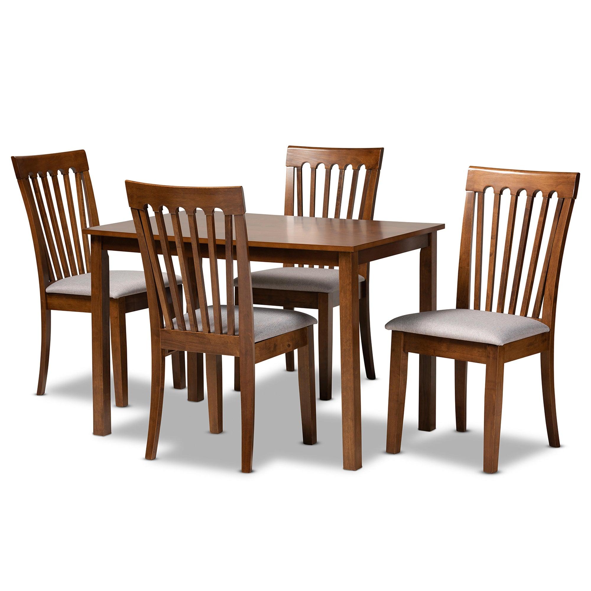 Seda Modern and Contemporary Fabric Upholstered and Finished Wood 5-Piece Dining Set