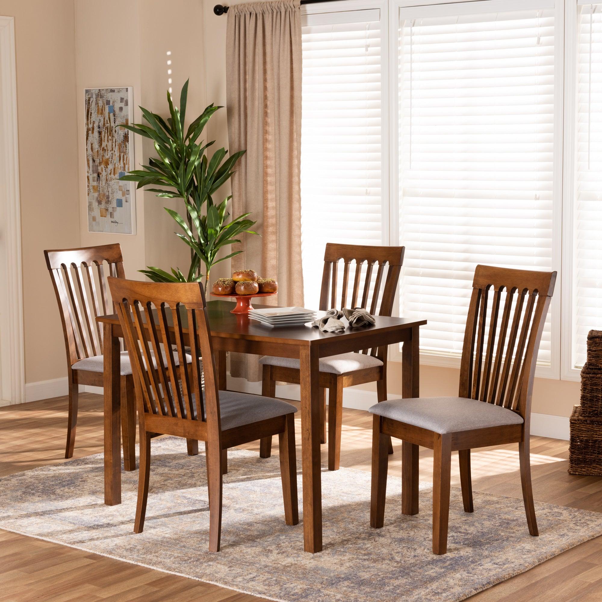 Seda Modern and Contemporary Fabric Upholstered and Finished Wood 5-Piece Dining Set