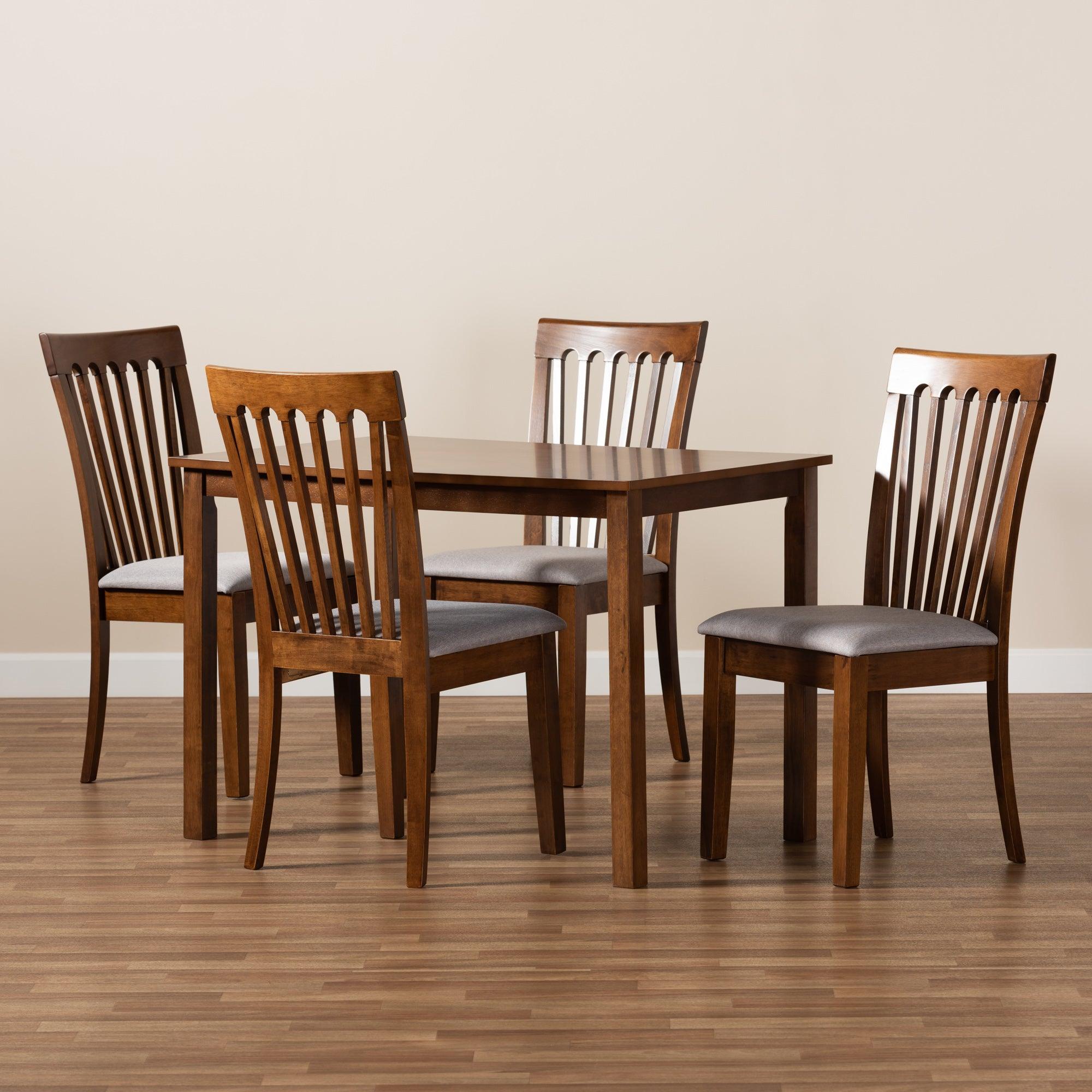 Seda Modern and Contemporary Fabric Upholstered and Finished Wood 5-Piece Dining Set