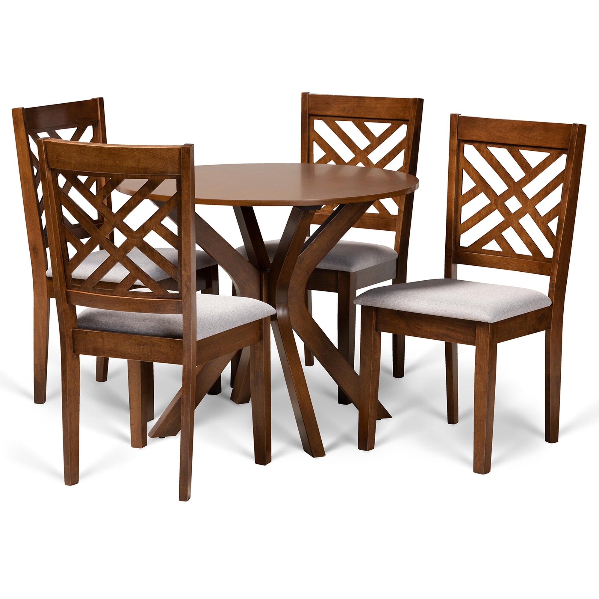 Norah Modern and Contemporary Fabric Upholstered and Finished Wood 5-Piece Dining Set