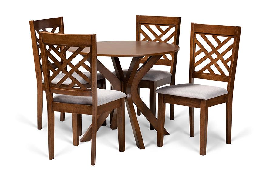 Norah Modern and Contemporary Fabric Upholstered and Finished Wood 5-Piece Dining Set