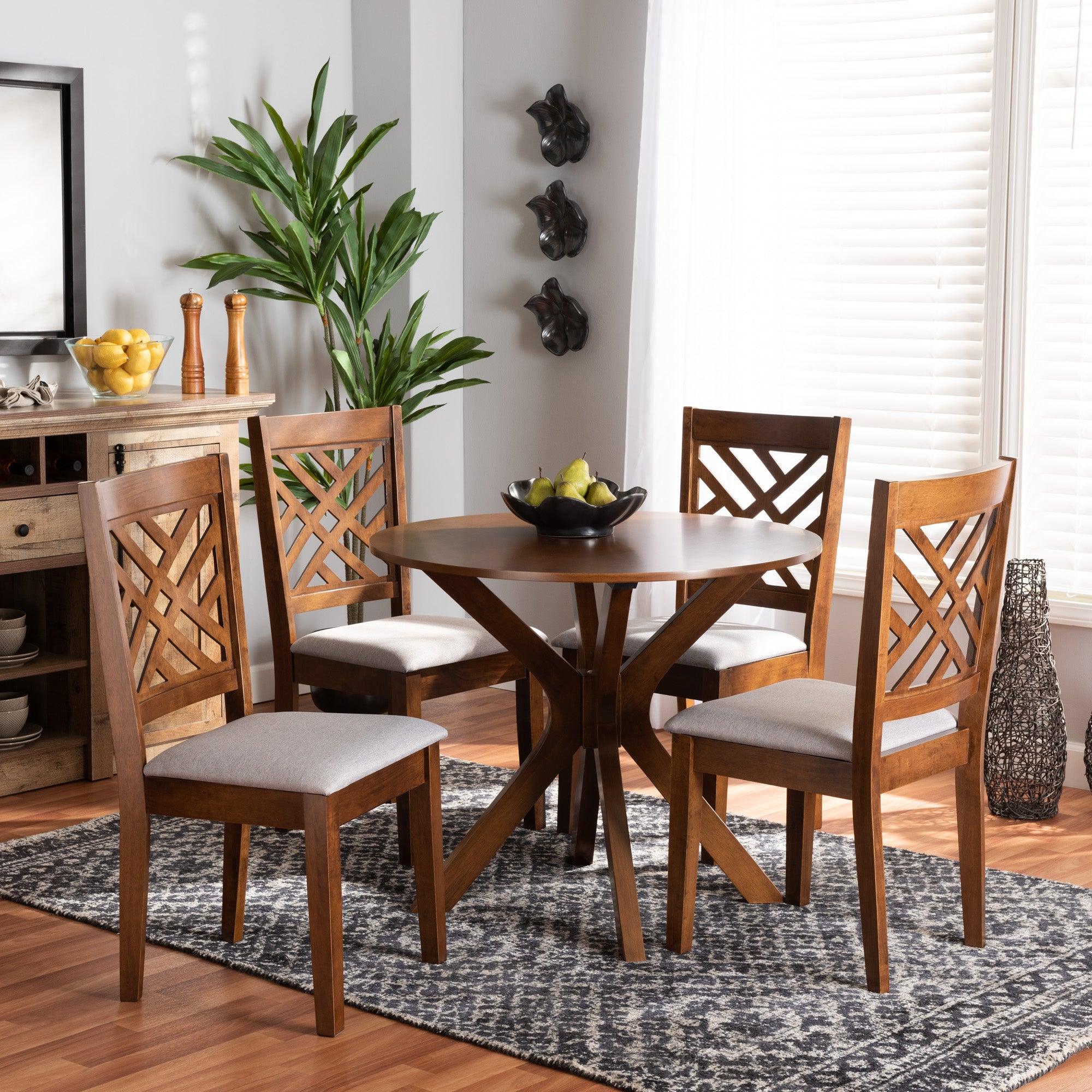 Norah Modern and Contemporary Fabric Upholstered and Finished Wood 5-Piece Dining Set