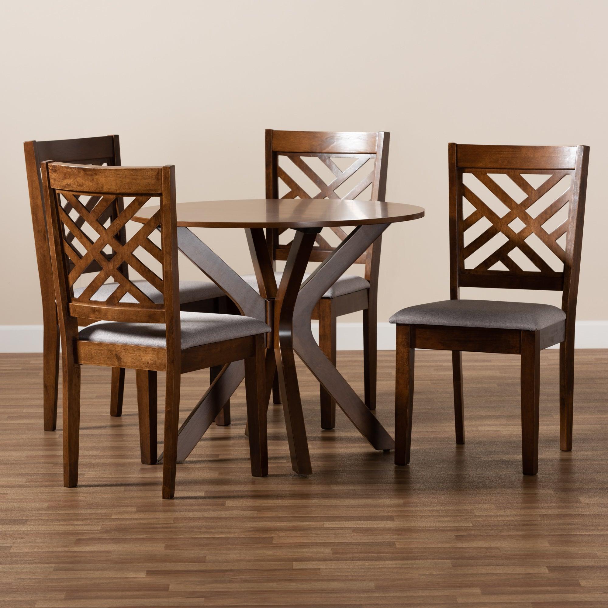 Norah Modern and Contemporary Fabric Upholstered and Finished Wood 5-Piece Dining Set