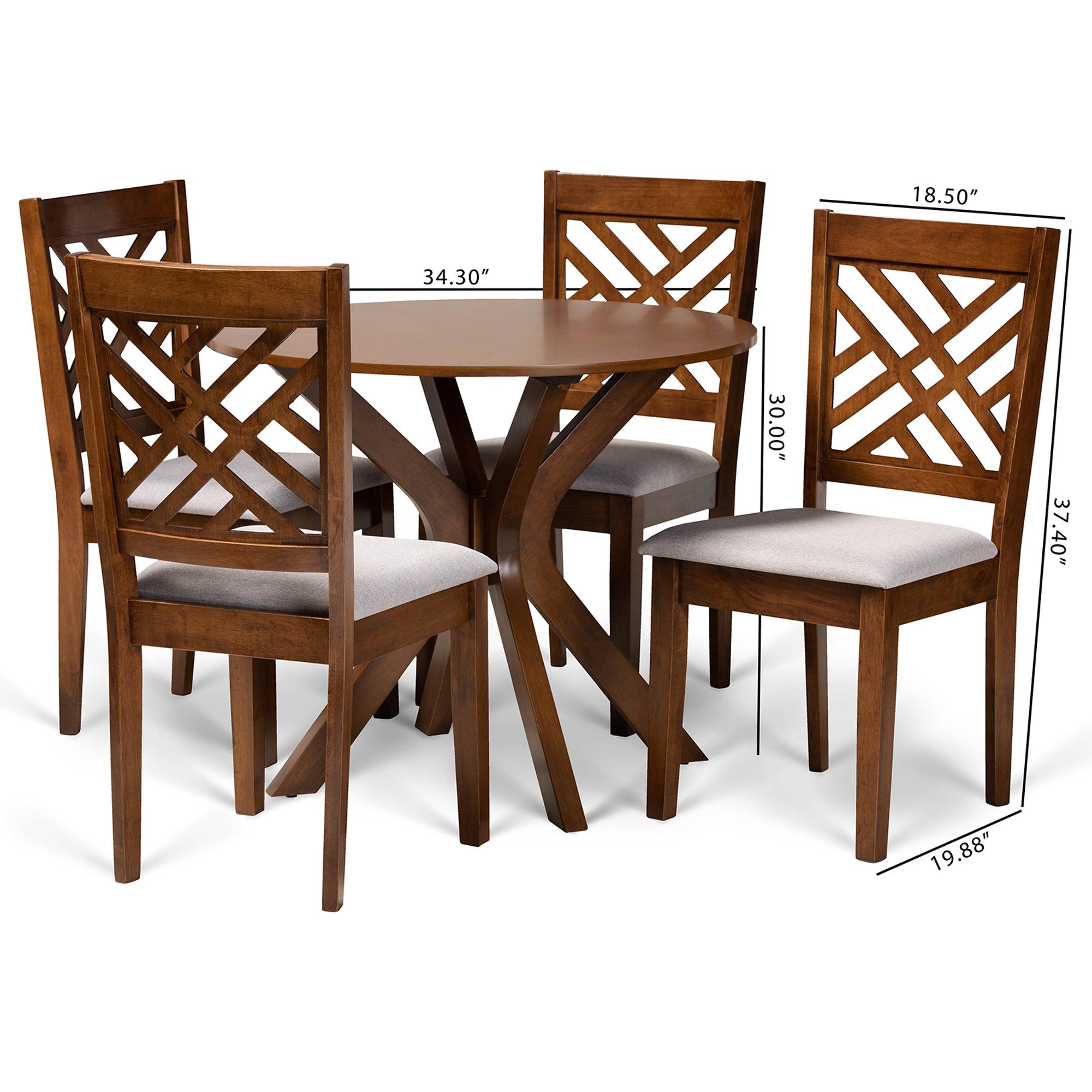 Norah Modern and Contemporary Fabric Upholstered and Finished Wood 5-Piece Dining Set