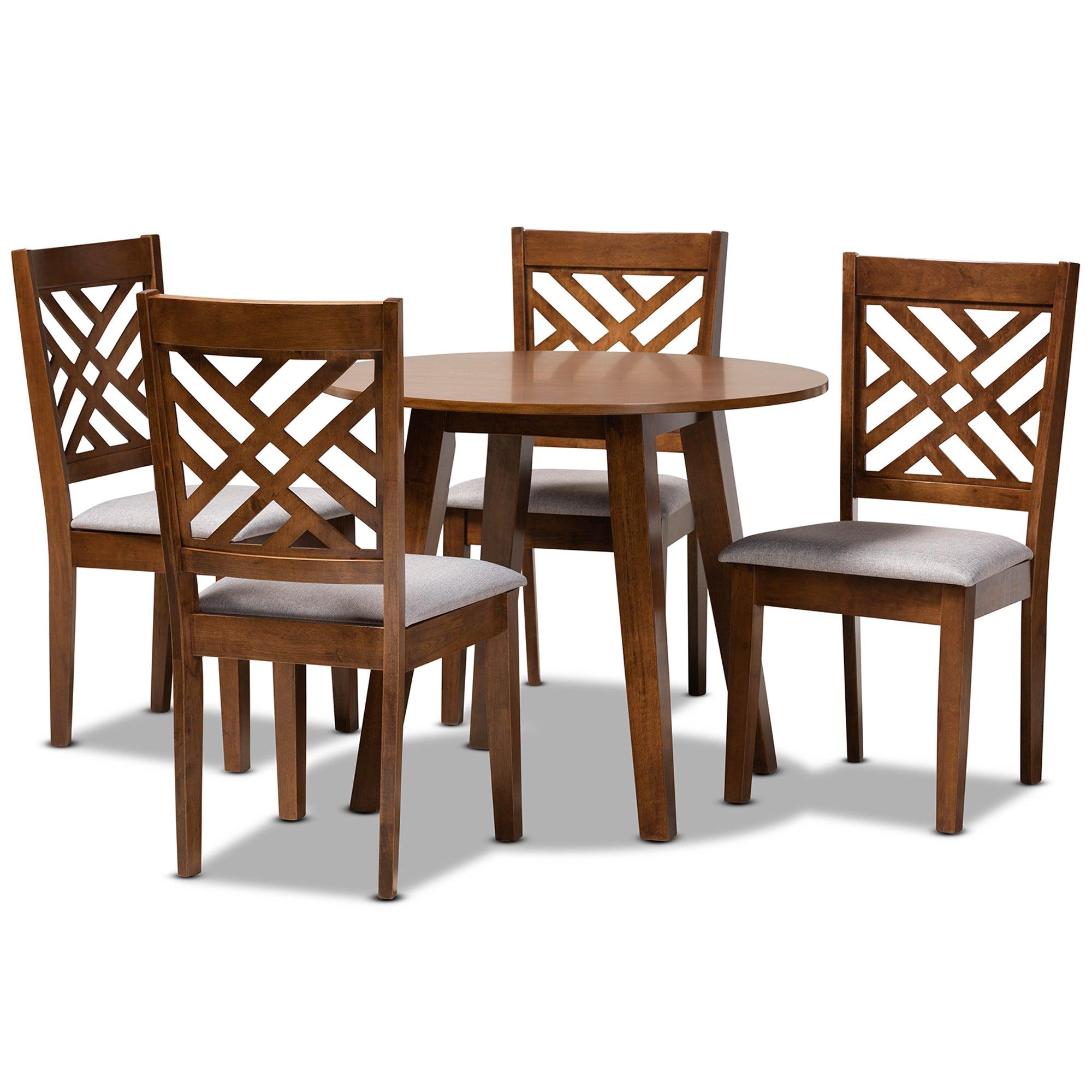 Lilly Modern and Contemporary Fabric Upholstered and Finished Wood 5-Piece Dining Set