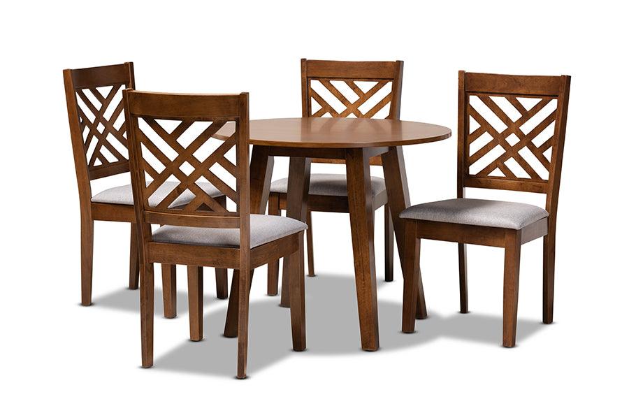 Lilly Modern and Contemporary Fabric Upholstered and Finished Wood 5-Piece Dining Set